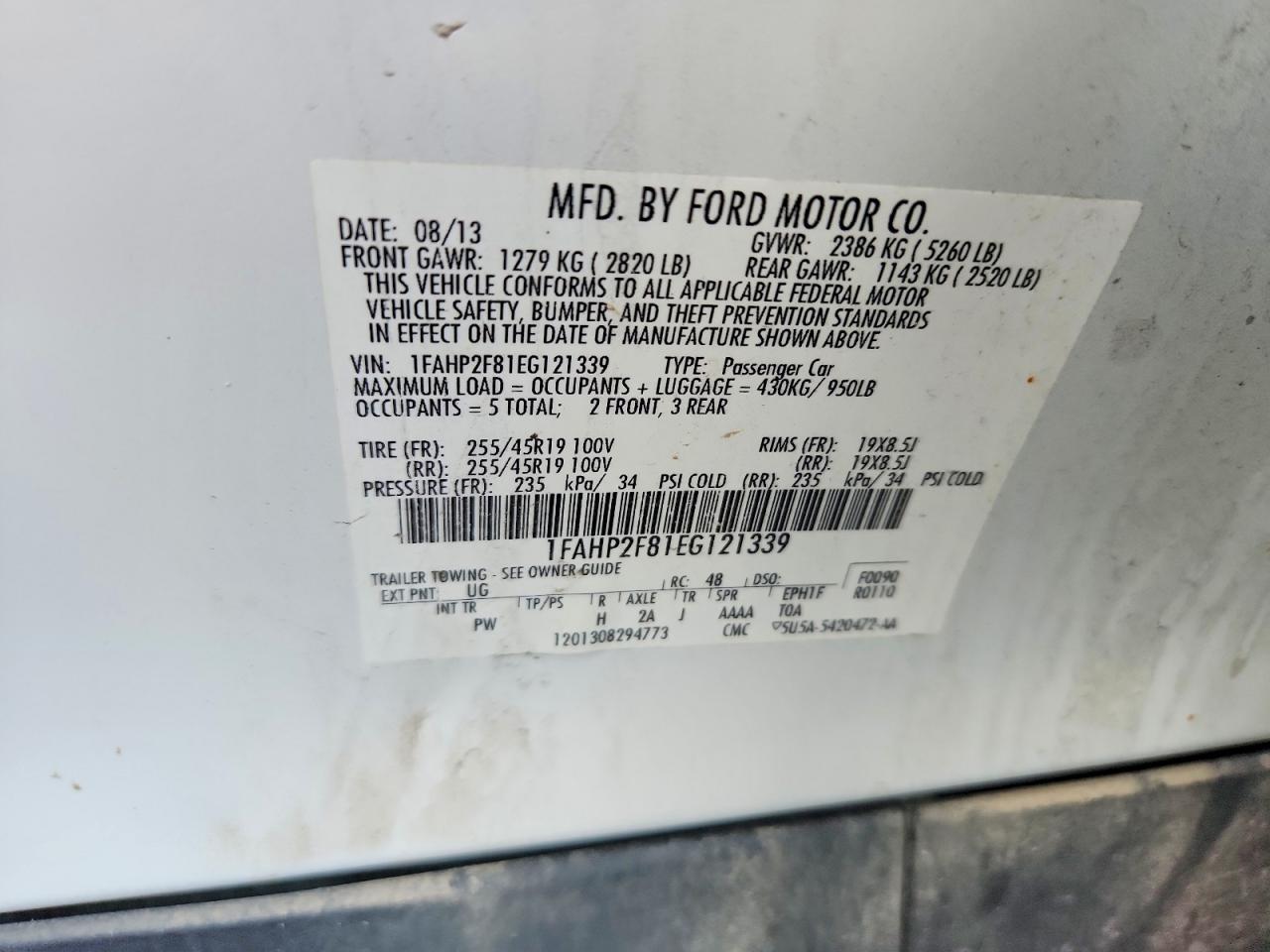 2014 Ford Taurus Limited White vin: 1FAHP2F81EG121339