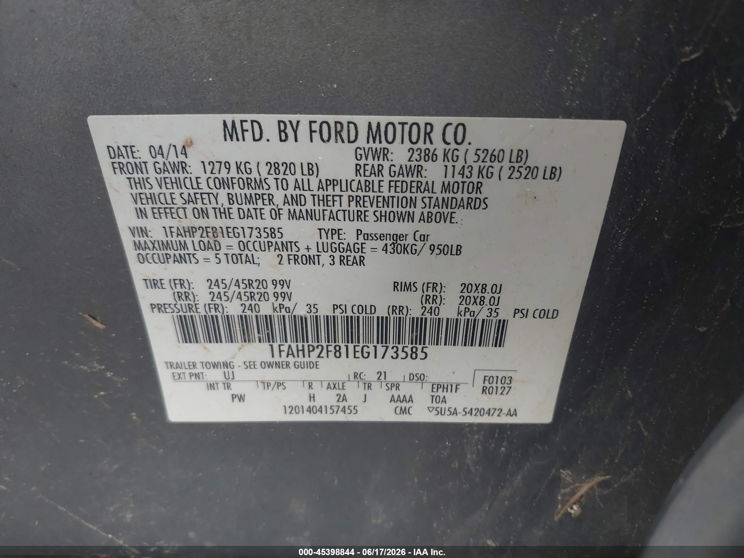 2014 Ford Taurus Limited Серый vin: 1FAHP2F81EG173585