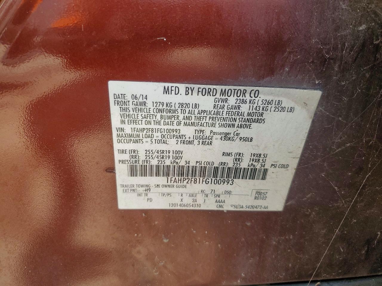 2015 Ford Taurus Limited Burgundy vin: 1FAHP2F81FG100993