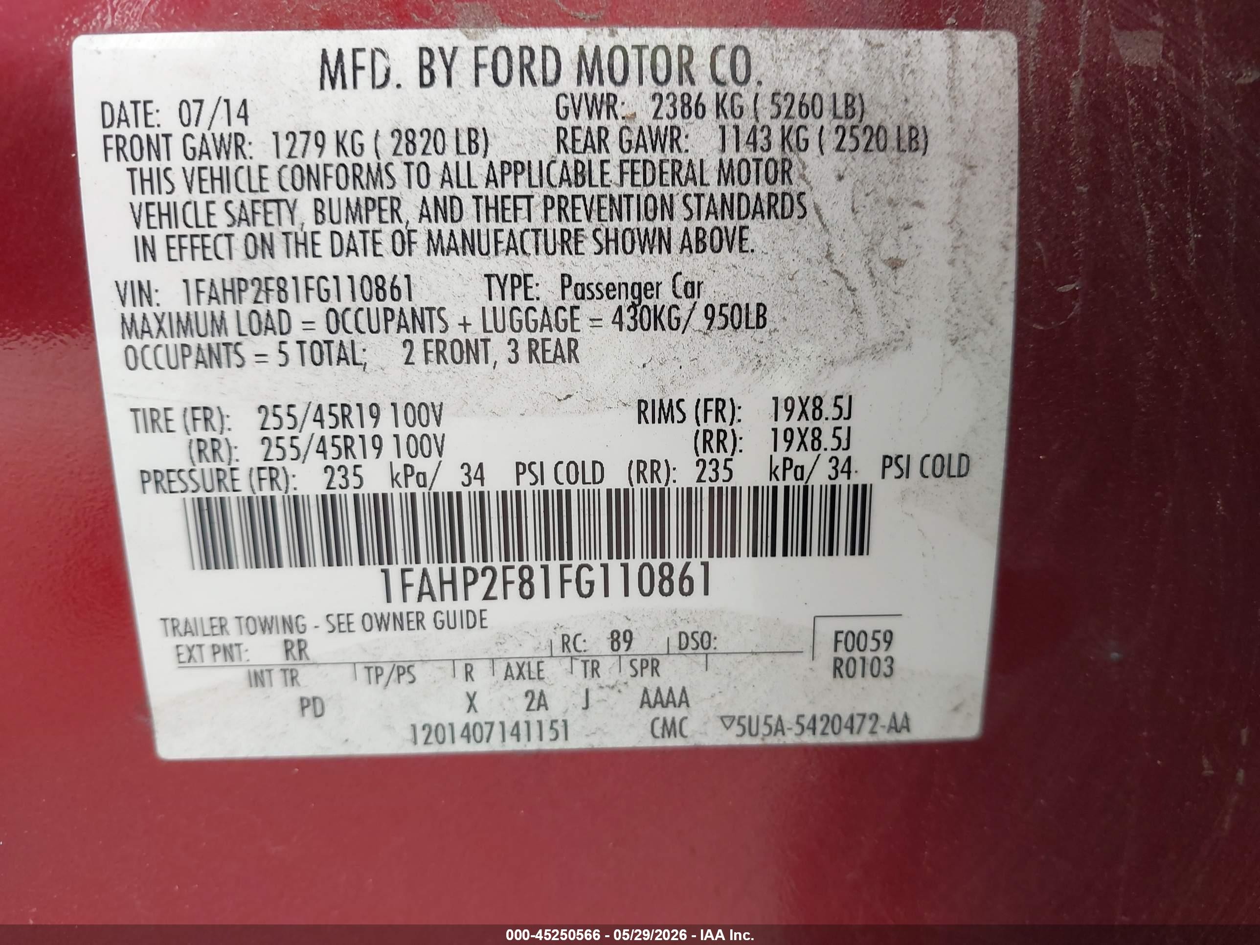 2015 Ford Taurus Limited Бордовый vin: 1FAHP2F81FG110861