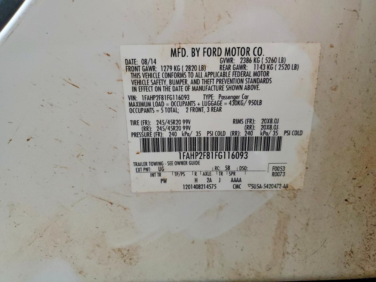 2015 Ford Taurus Limited White vin: 1FAHP2F81FG116093