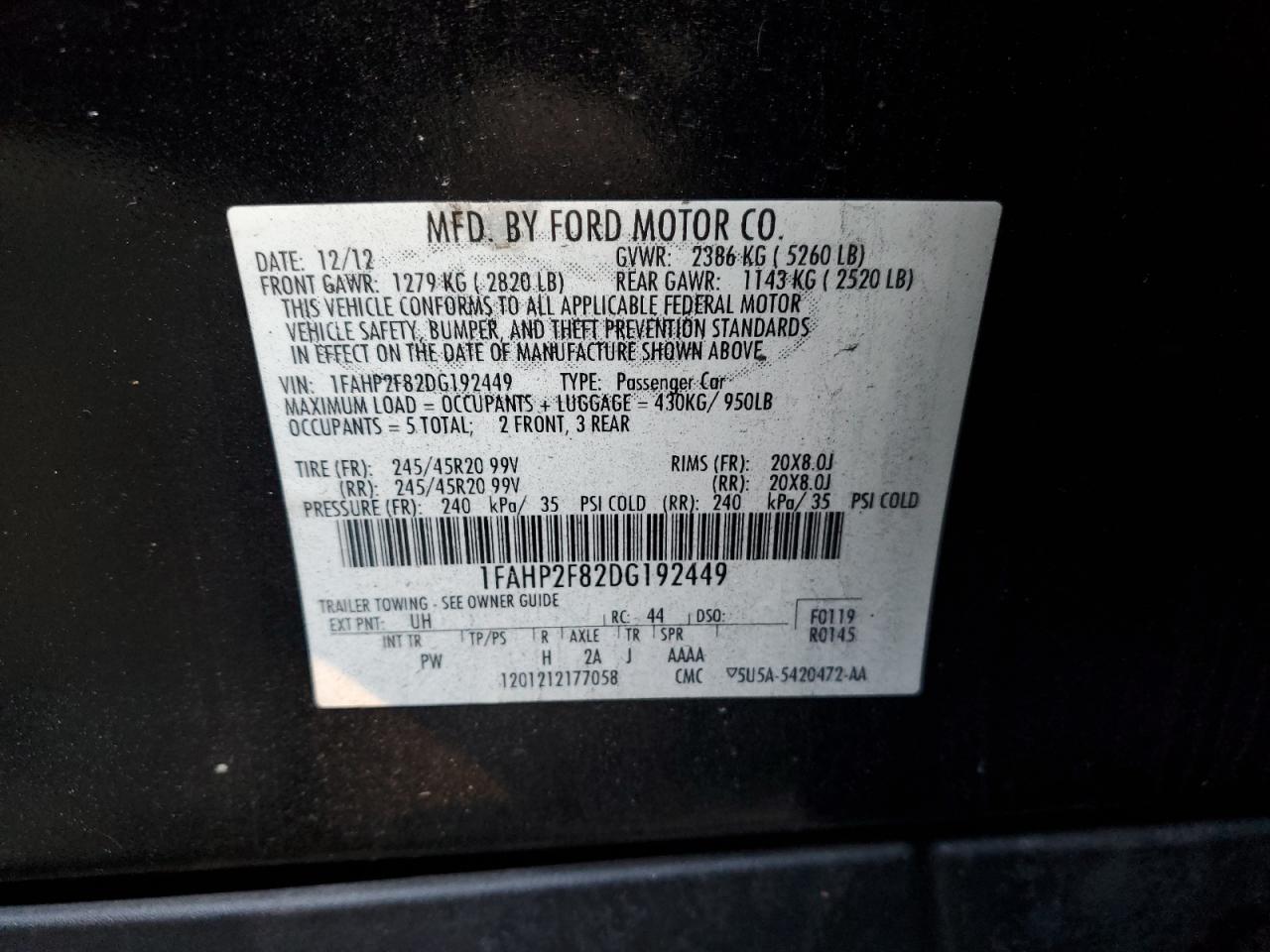 2013 Ford Taurus Limited Black vin: 1FAHP2F82DG192449