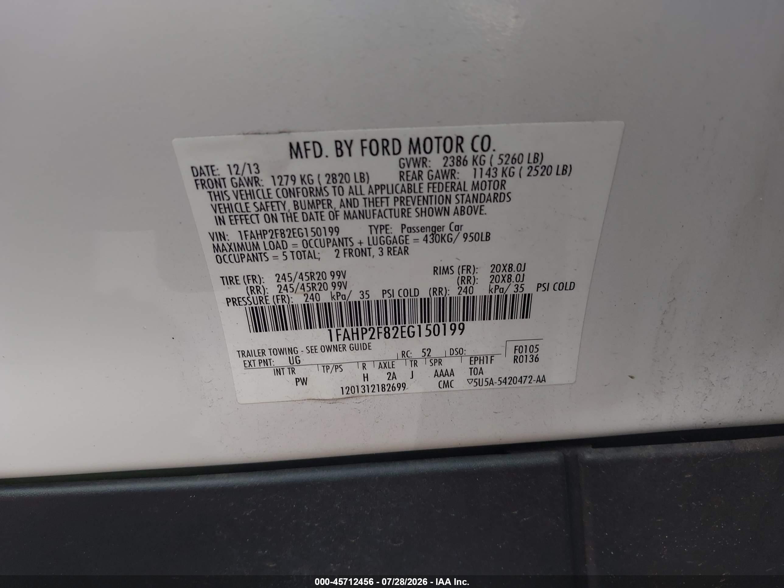 2014 Ford Taurus Limited White vin: 1FAHP2F82EG150199