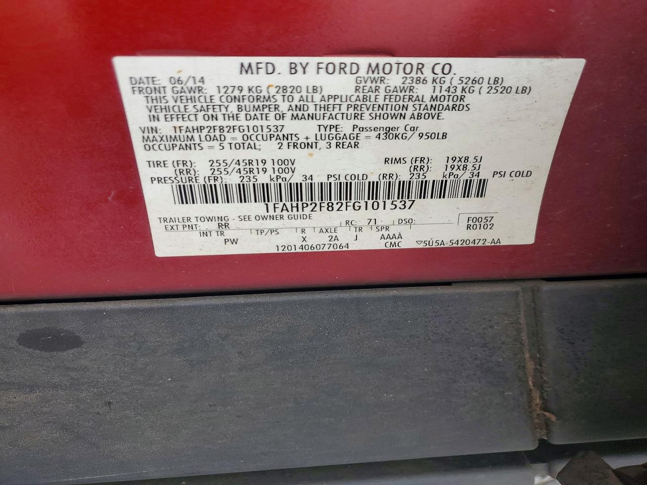 2015 Ford Taurus Limited Red vin: 1FAHP2F82FG101537