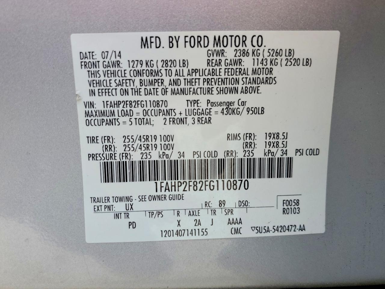 2015 Ford Taurus Limited Серебряный vin: 1FAHP2F82FG110870