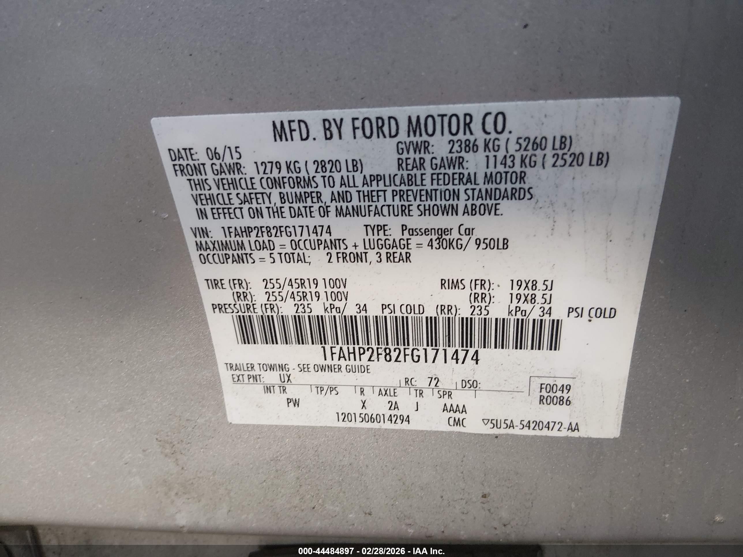 2015 Ford Taurus Limited Gray vin: 1FAHP2F82FG171474