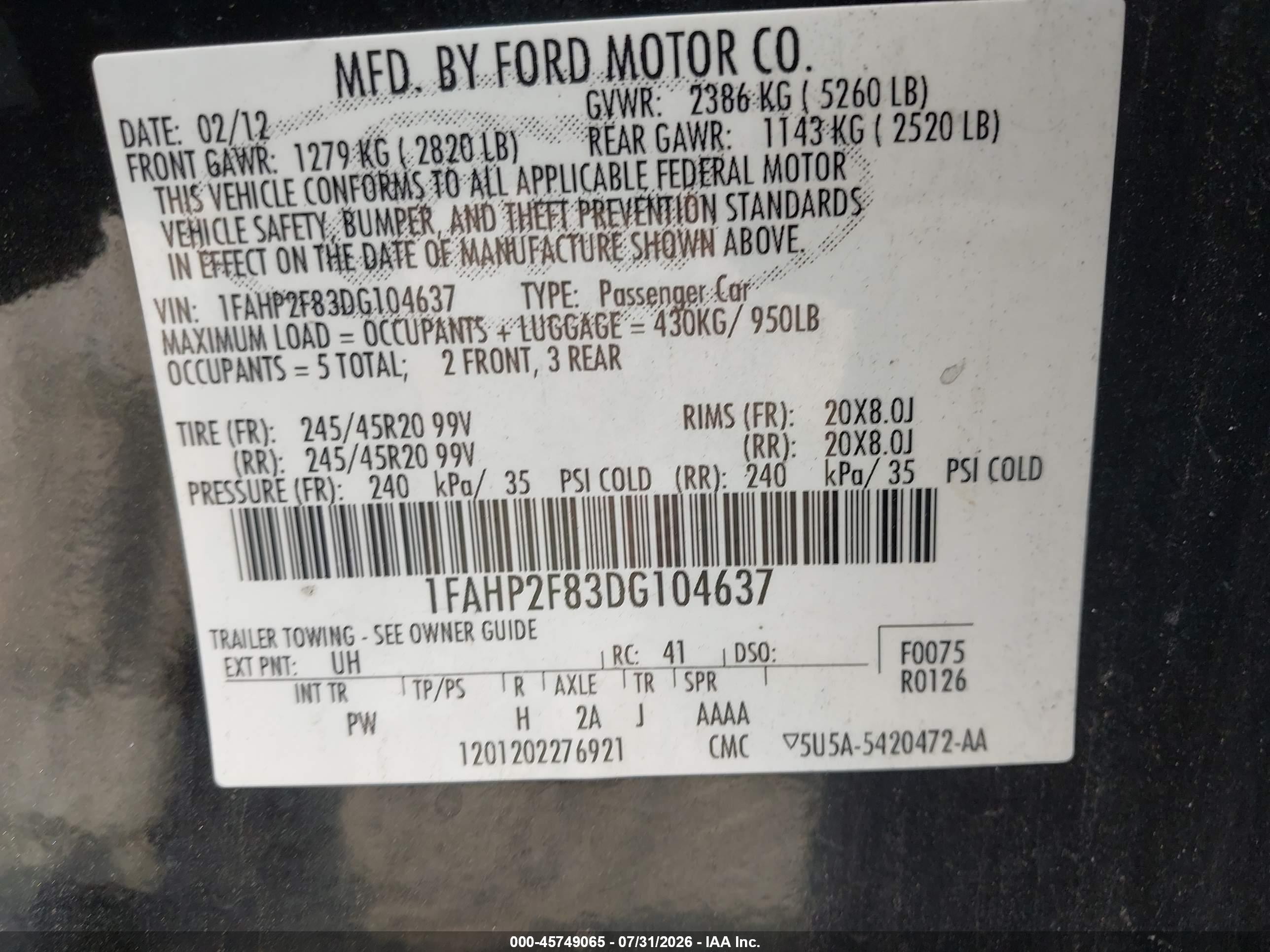 2013 Ford Taurus Limited Black vin: 1FAHP2F83DG104637