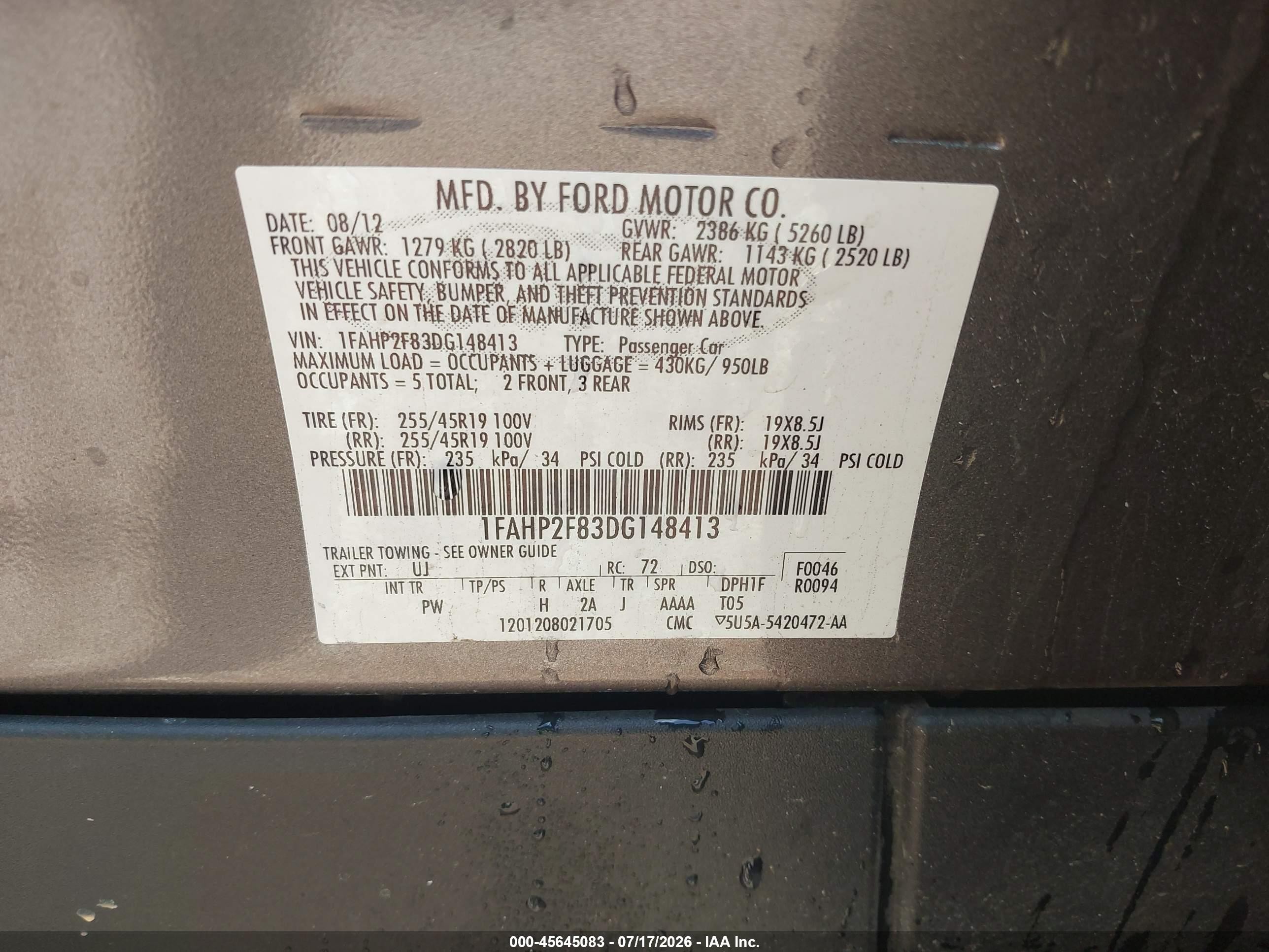 2013 Ford Taurus Limited Gray vin: 1FAHP2F83DG148413