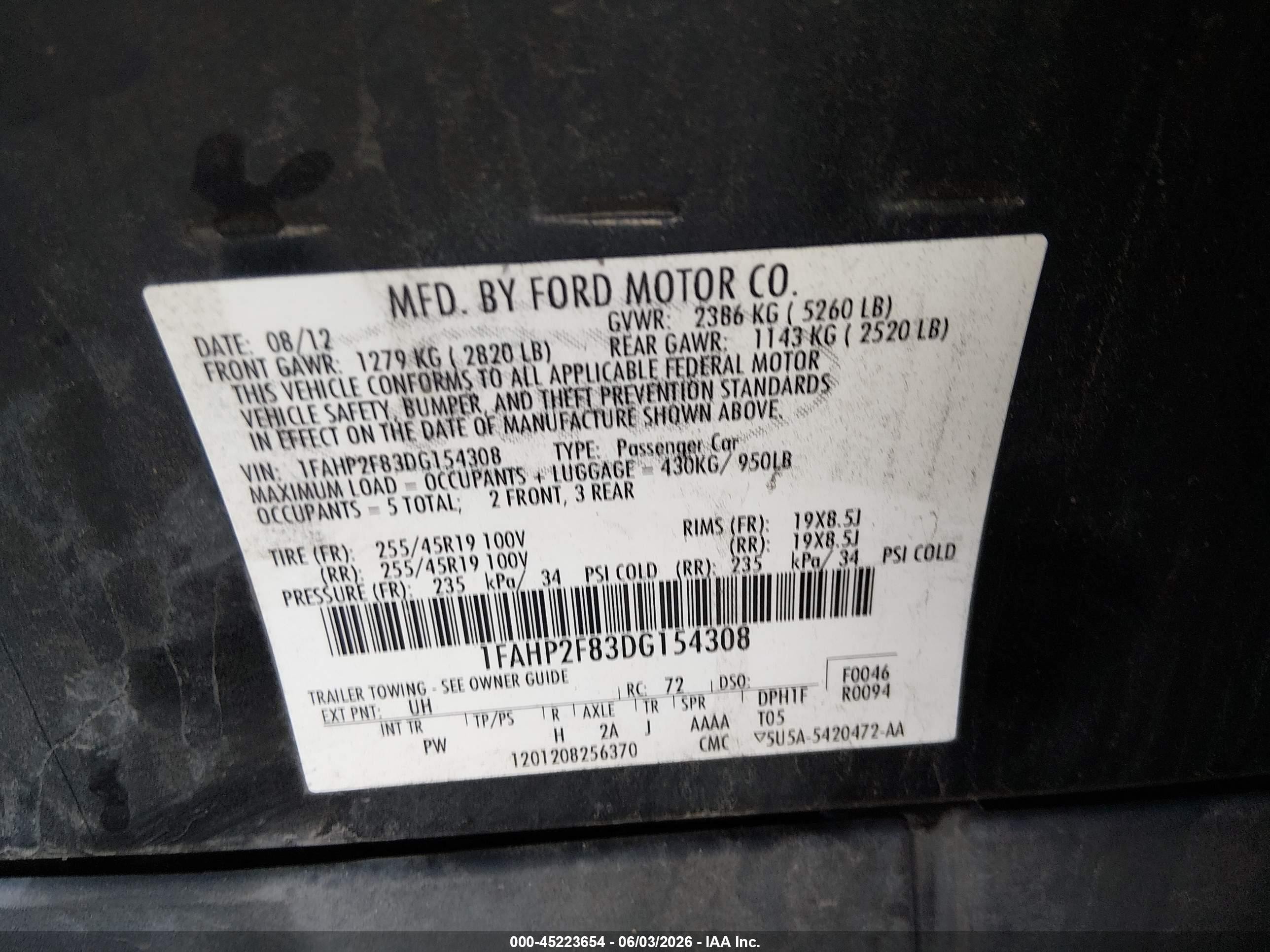 2013 Ford Taurus Limited Black vin: 1FAHP2F83DG154308