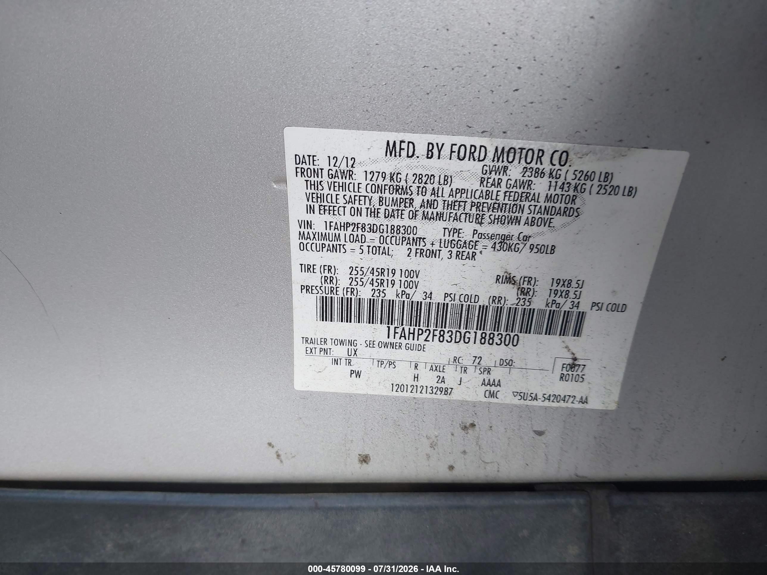 2013 Ford Taurus Limited Silver vin: 1FAHP2F83DG188300