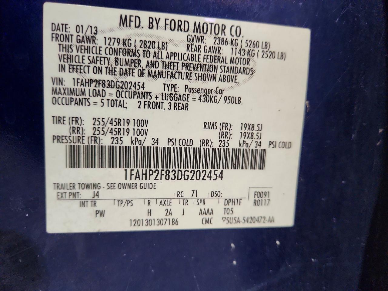 2013 Ford Taurus Limited Blue vin: 1FAHP2F83DG202454