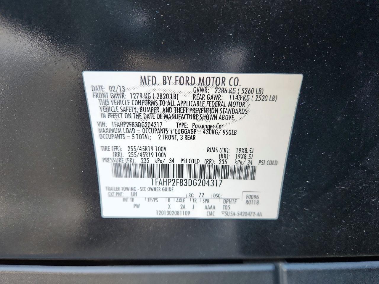 2013 Ford Taurus Limited Black vin: 1FAHP2F83DG204317