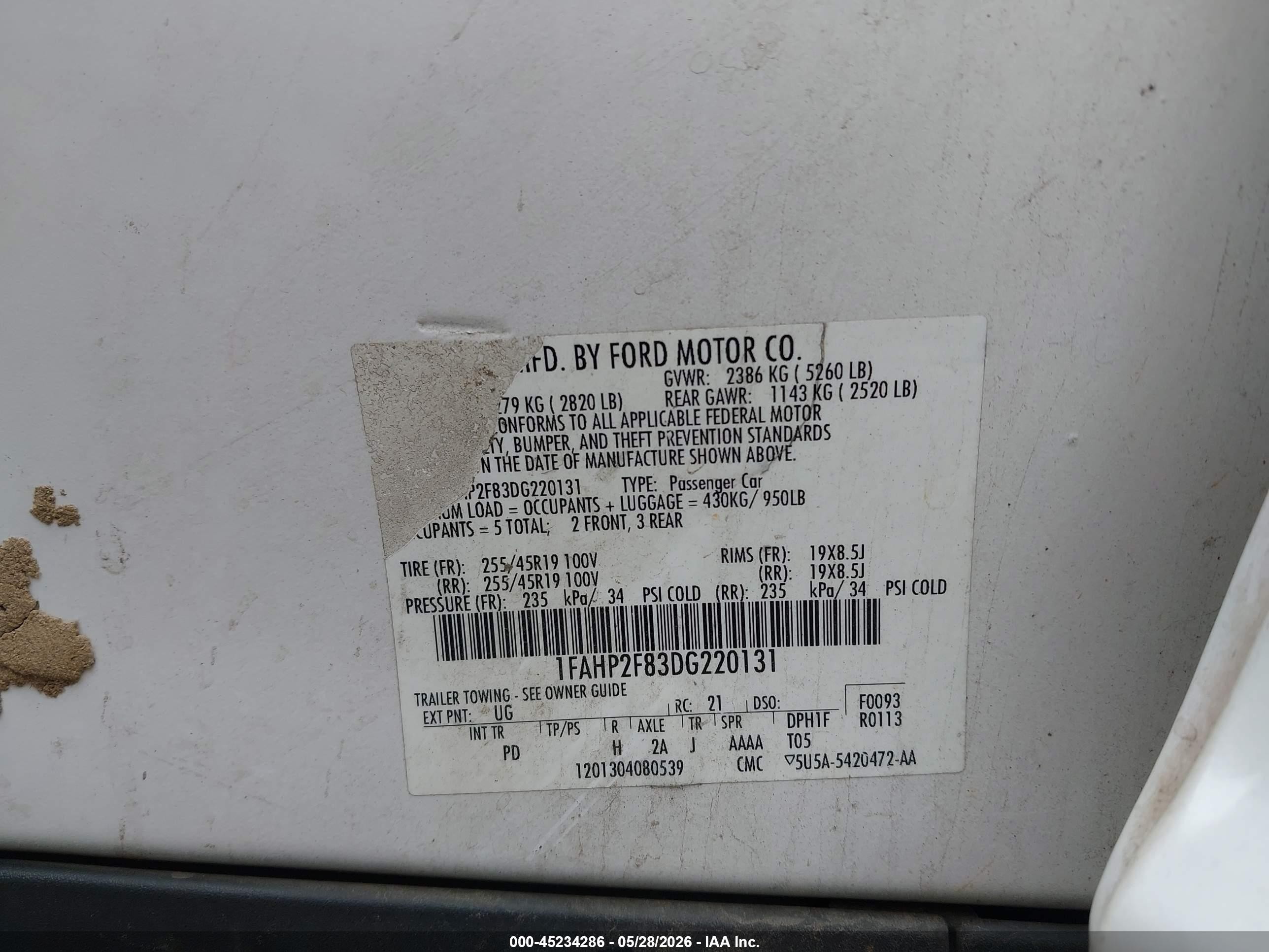2013 Ford Taurus Limited White vin: 1FAHP2F83DG220131