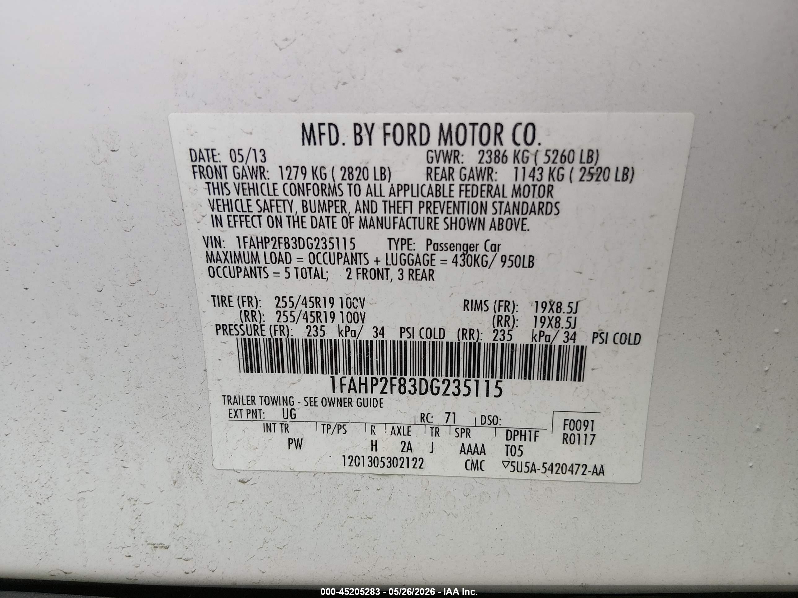 2013 Ford Taurus Limited White vin: 1FAHP2F83DG235115