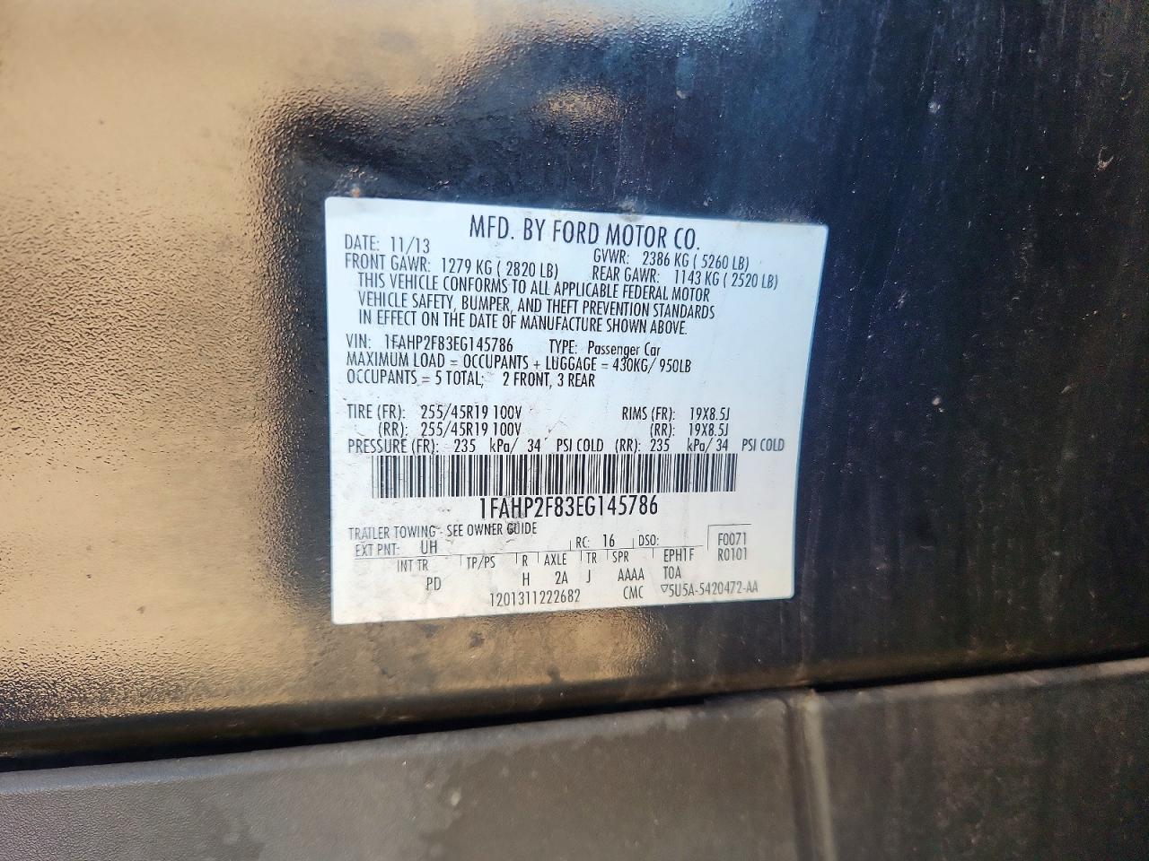 2014 Ford Taurus Limited Черный vin: 1FAHP2F83EG145786