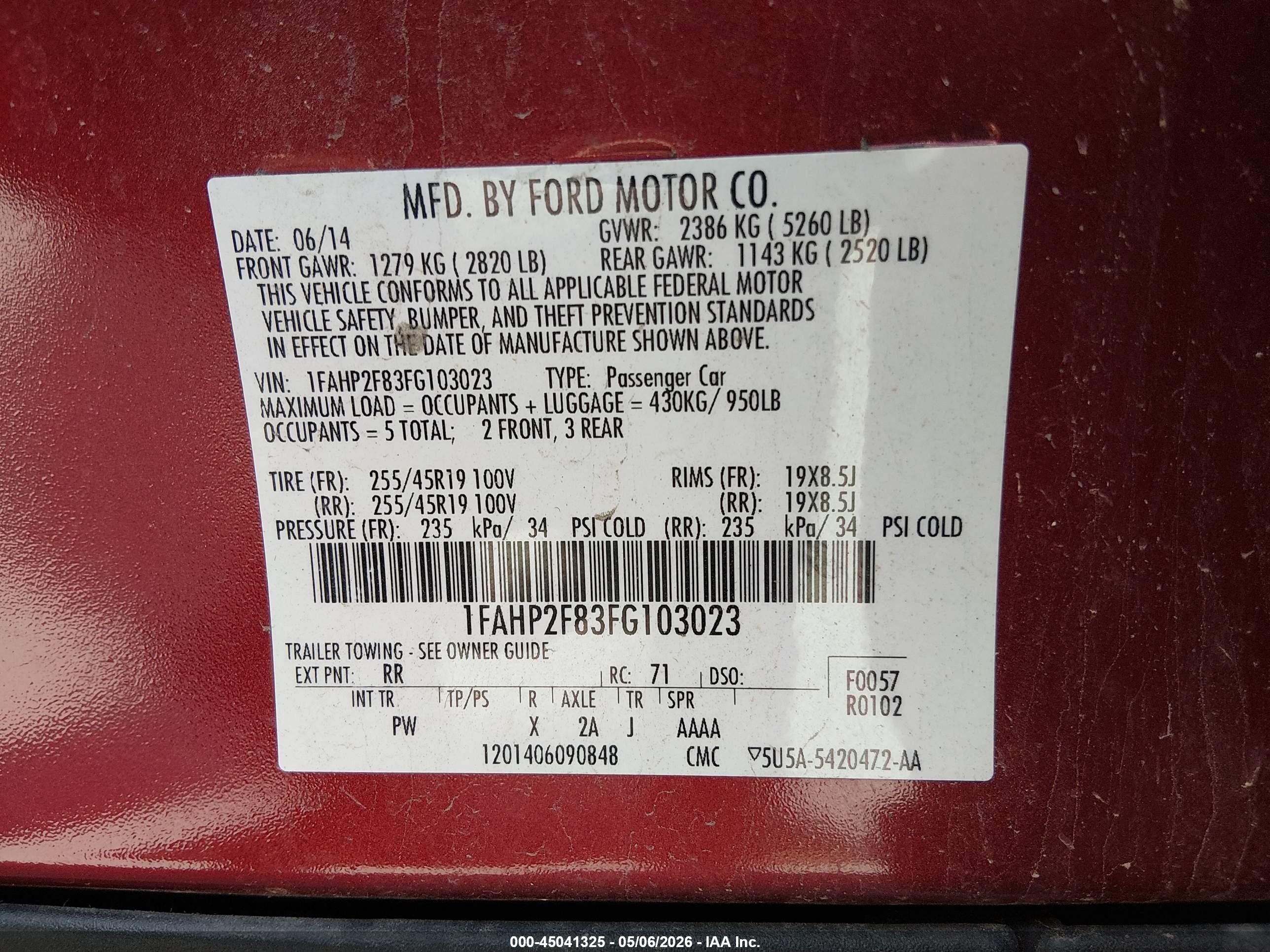 2015 Ford Taurus Limited Red vin: 1FAHP2F83FG103023
