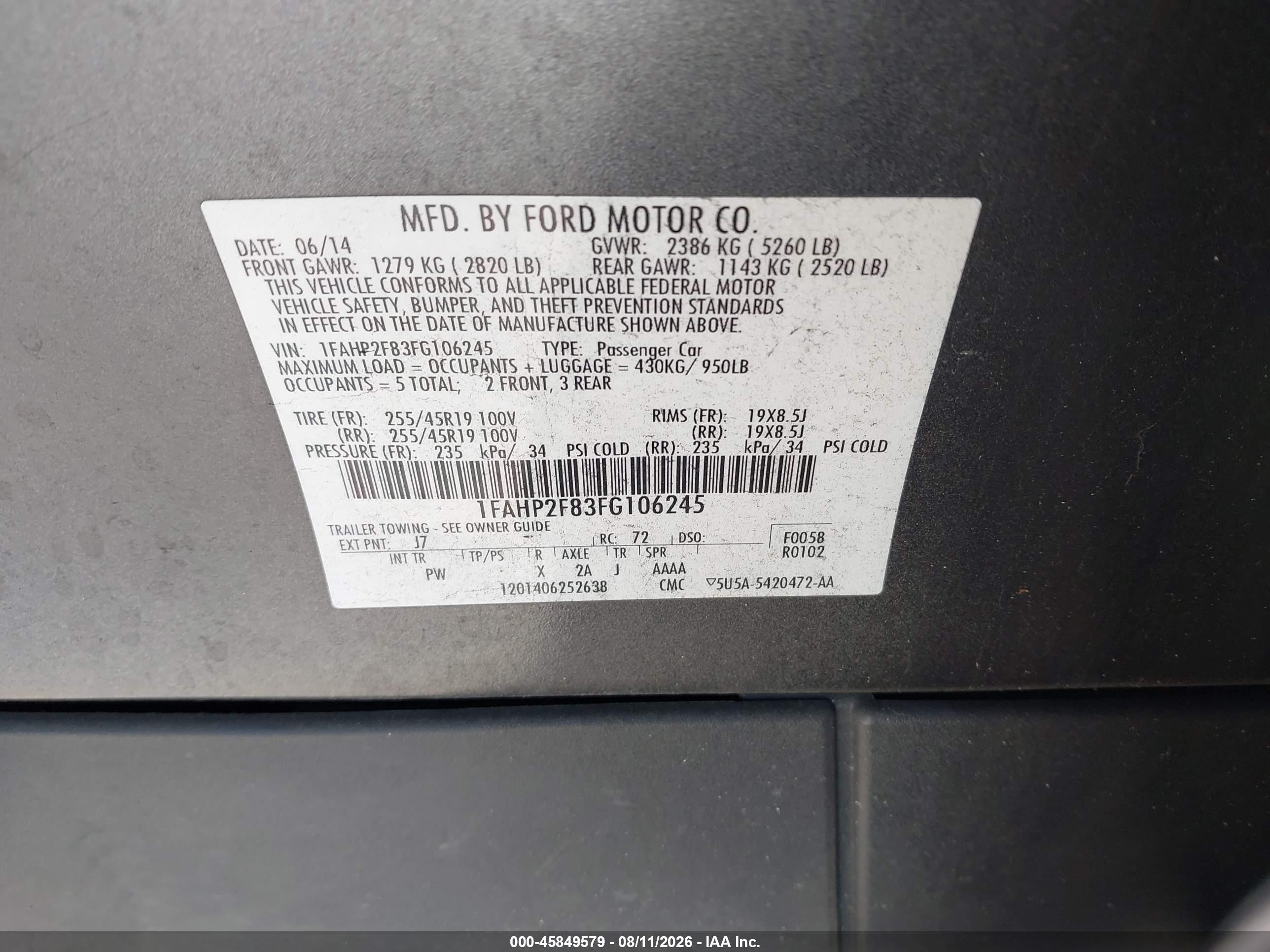 2015 Ford Taurus Limited Gray vin: 1FAHP2F83FG106245