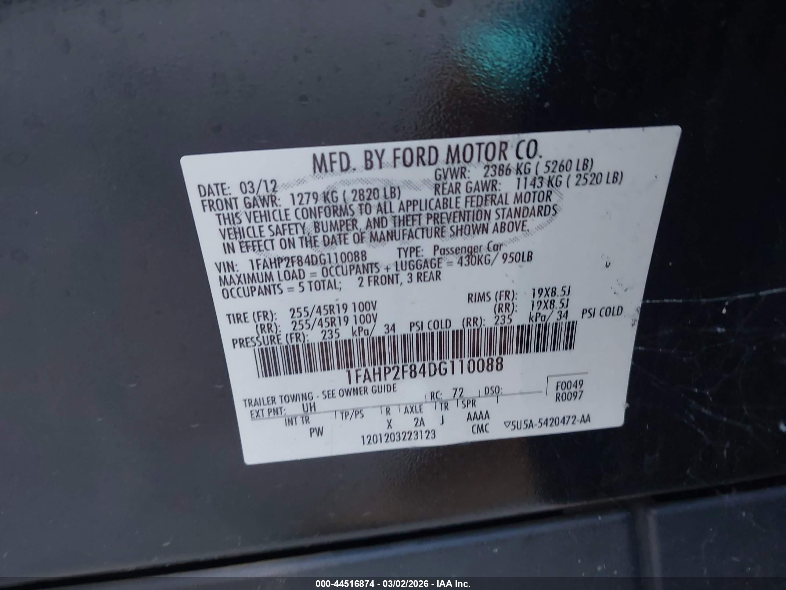 2013 Ford Taurus Limited Black vin: 1FAHP2F84DG110088