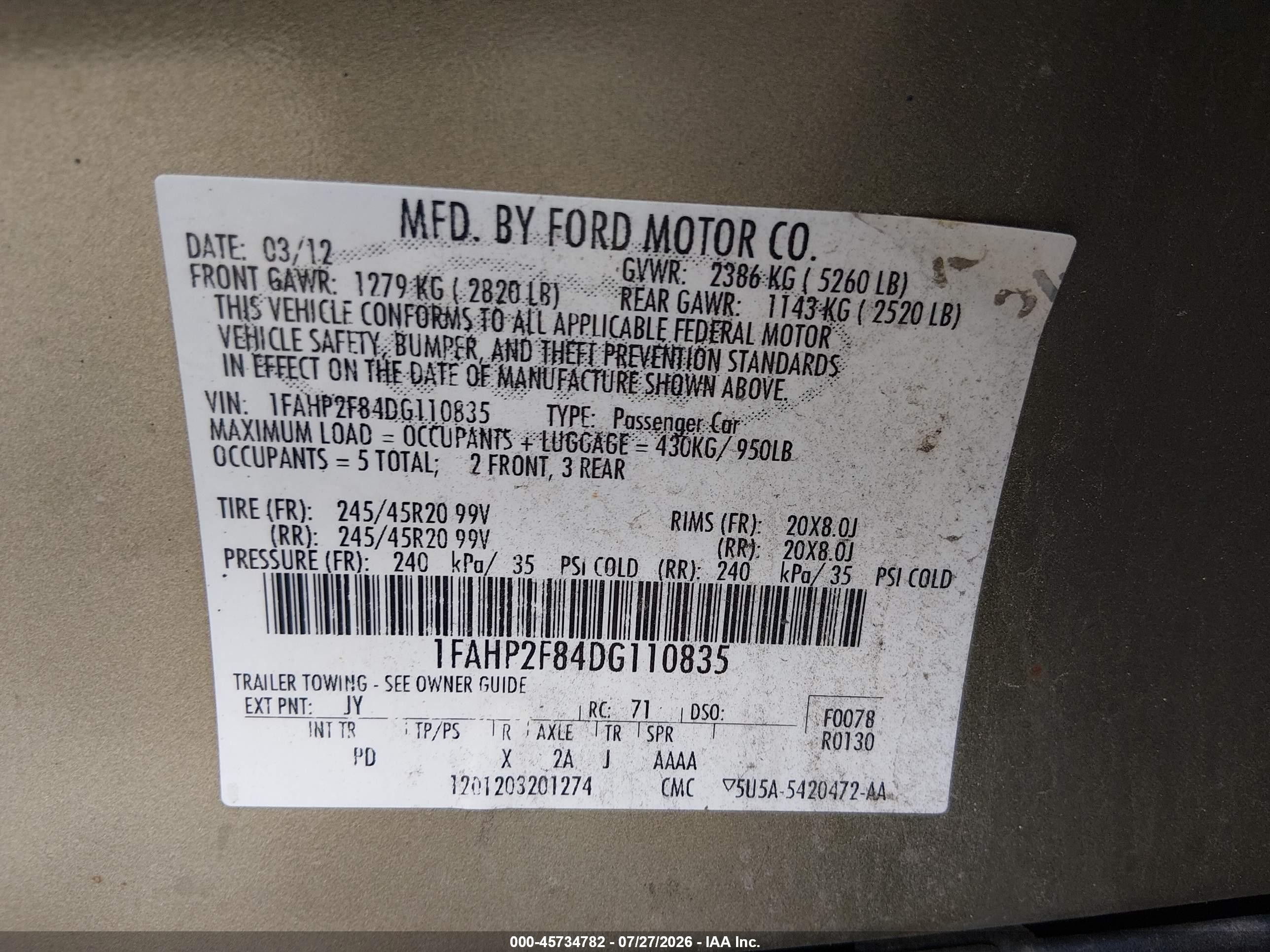 2013 Ford Taurus Limited Зеленый vin: 1FAHP2F84DG110835