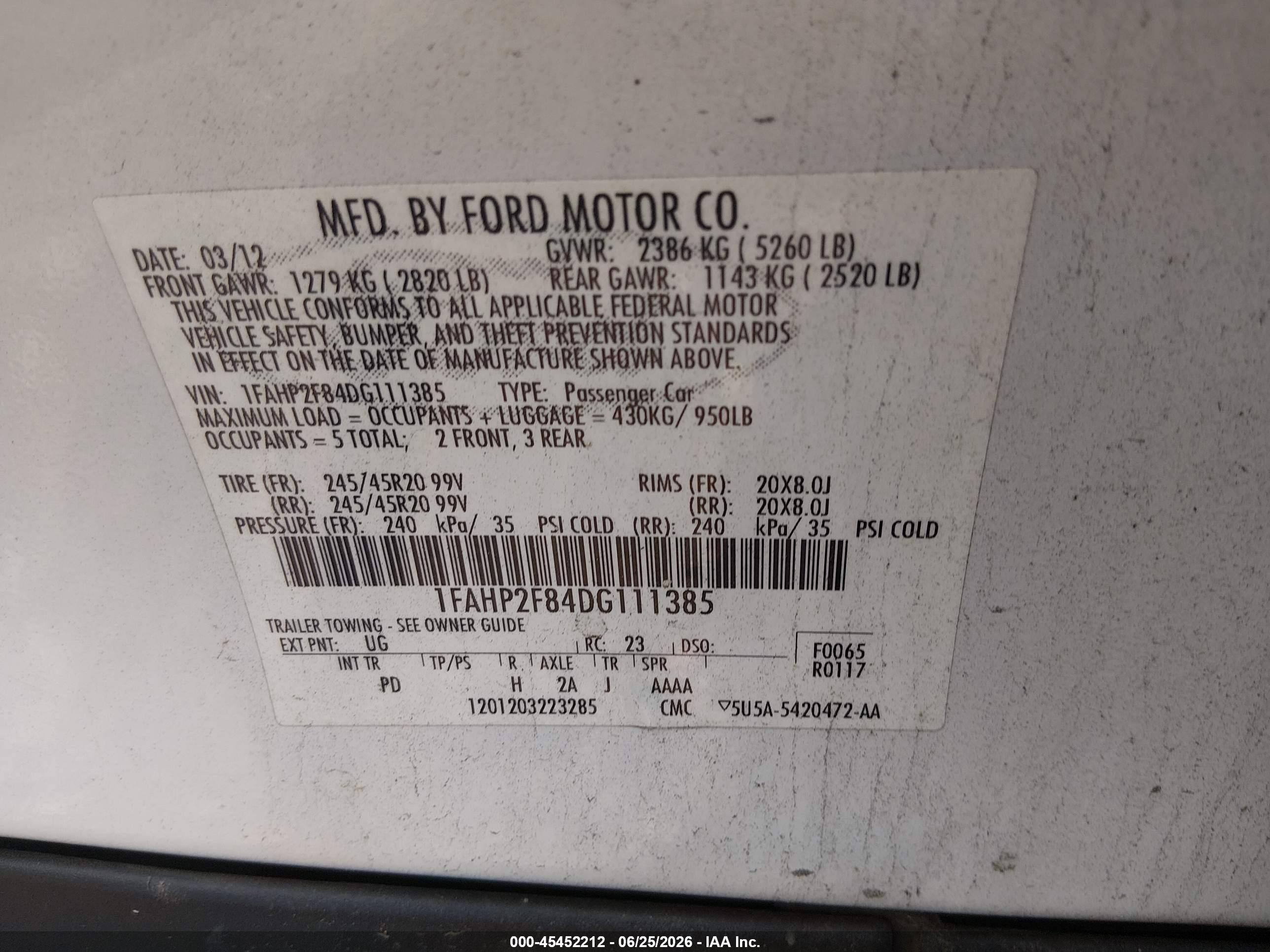 2013 Ford Taurus Limited White vin: 1FAHP2F84DG111385