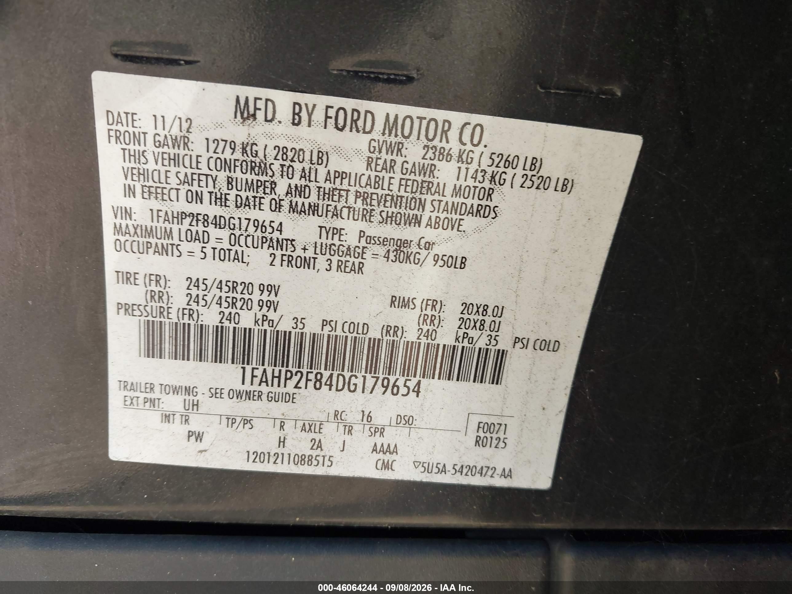 2013 Ford Taurus Limited Black vin: 1FAHP2F84DG179654