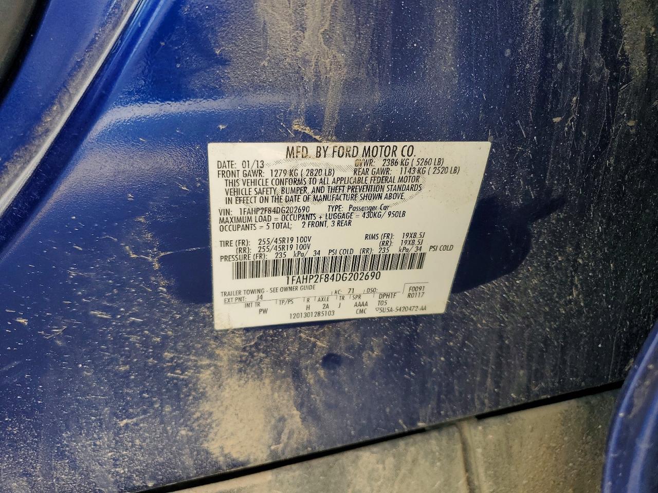 2013 Ford Taurus Limited Blue vin: 1FAHP2F84DG202690