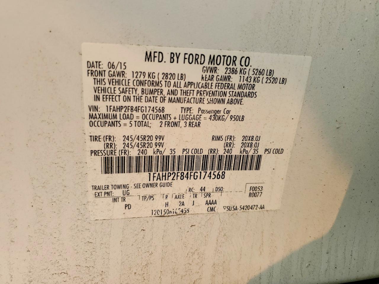 2015 Ford Taurus Limited White vin: 1FAHP2F84FG174568