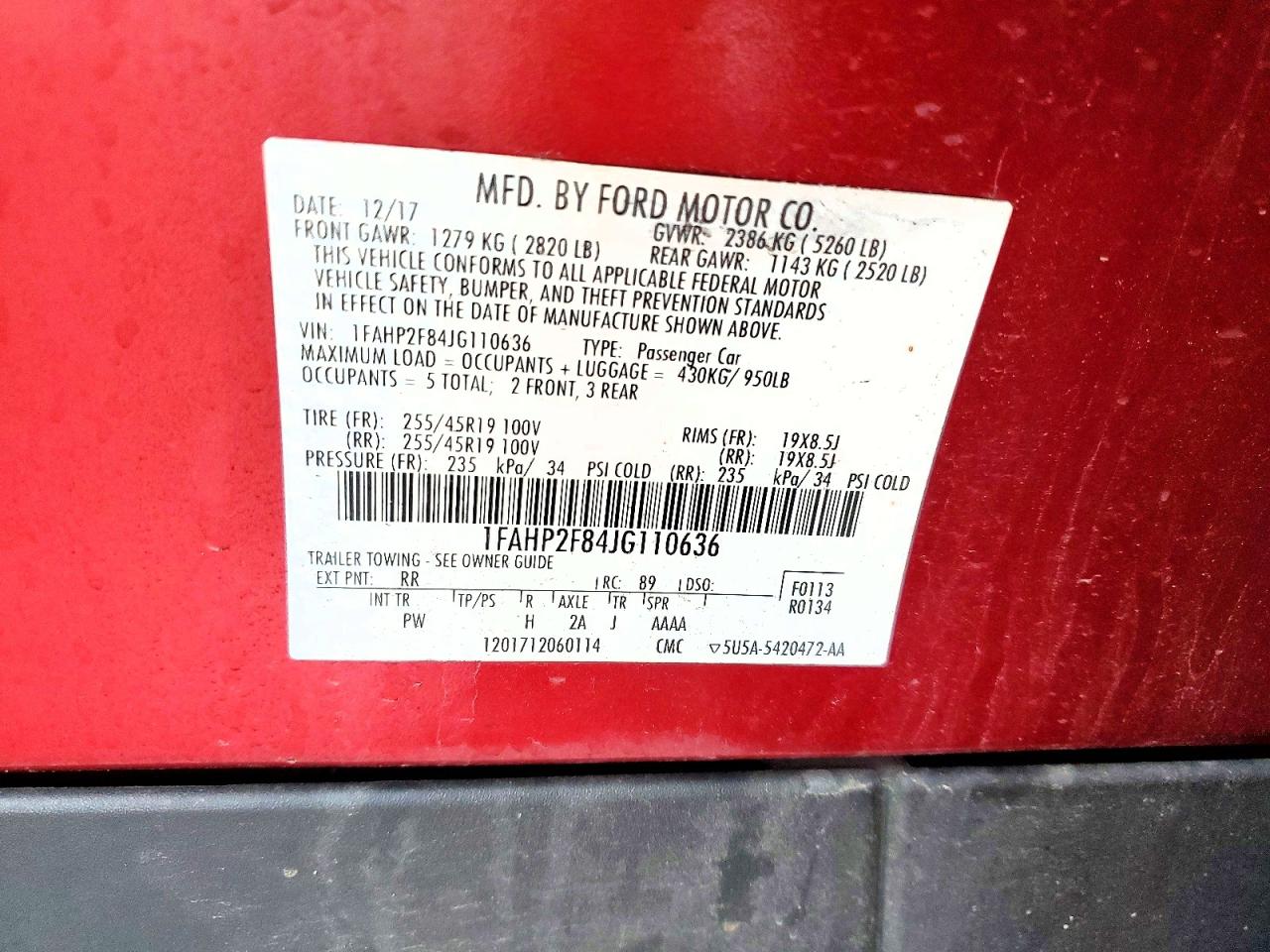 2018 Ford Taurus Limited Red vin: 1FAHP2F84JG110636