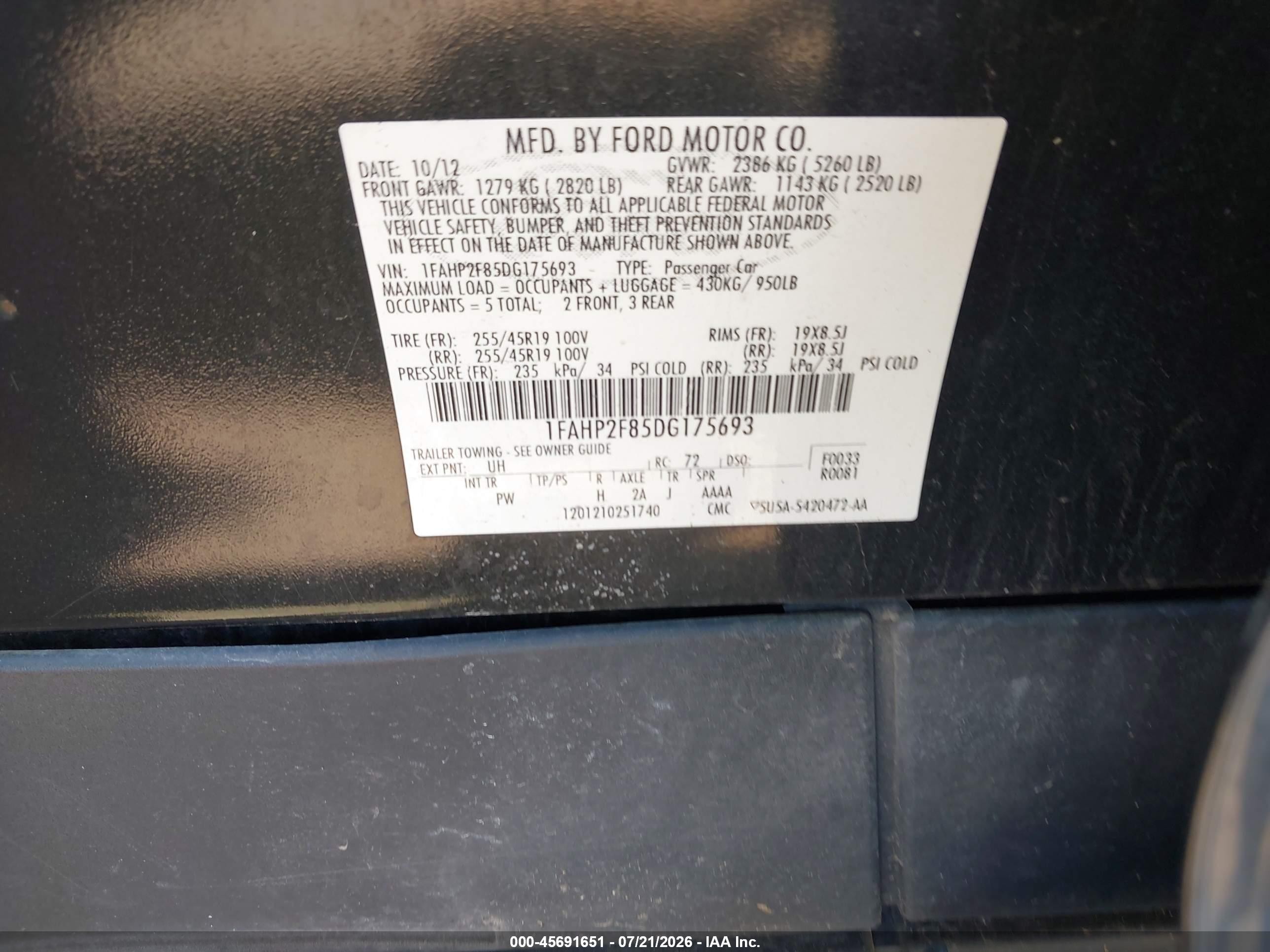 2013 Ford Taurus Limited Black vin: 1FAHP2F85DG175693