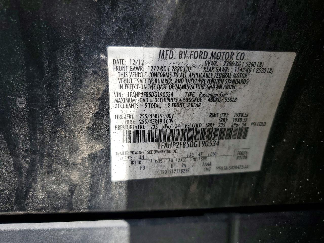 2013 Ford Taurus Limited Black vin: 1FAHP2F85DG190534