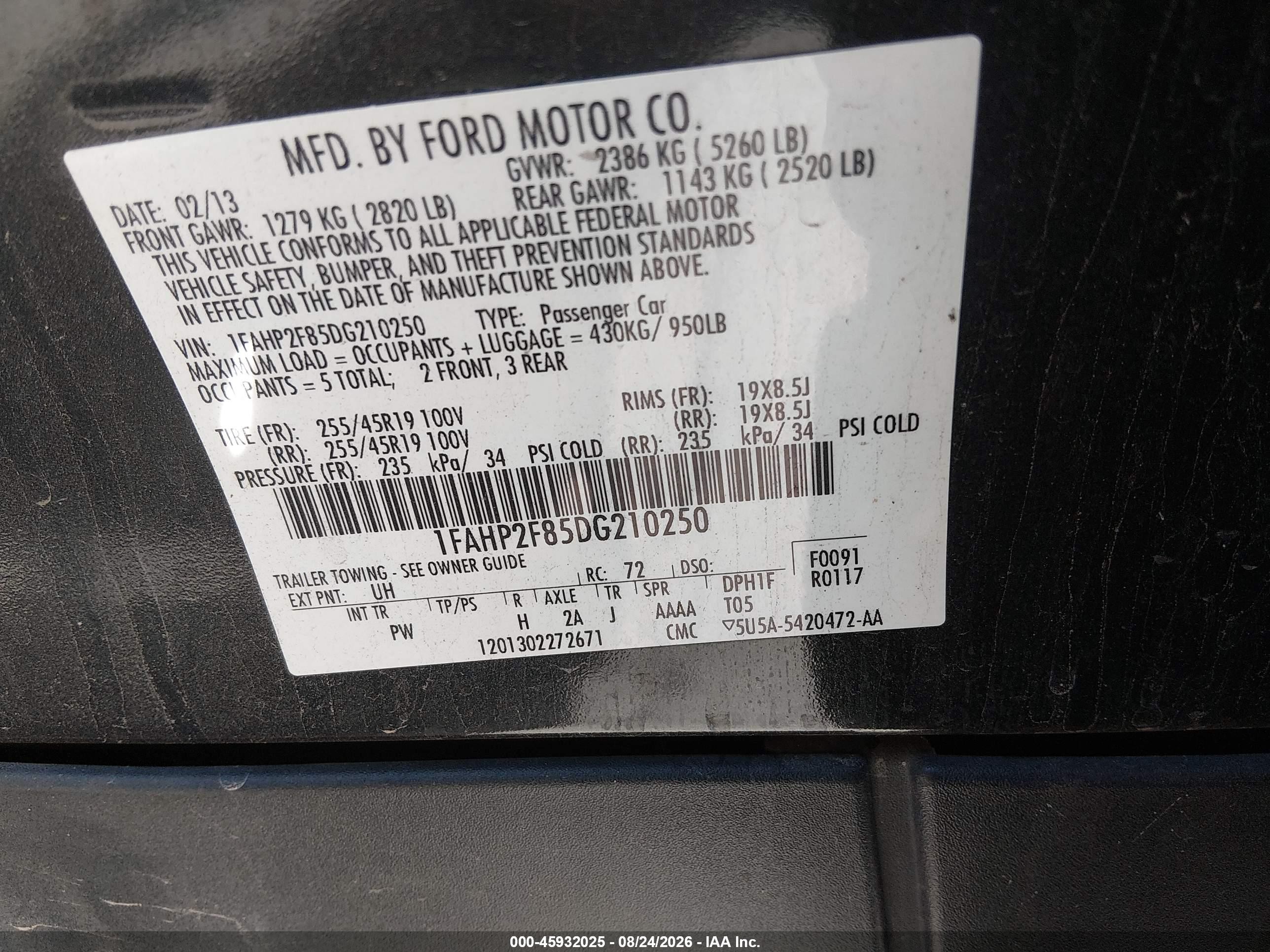 2013 Ford Taurus Limited Black vin: 1FAHP2F85DG210250