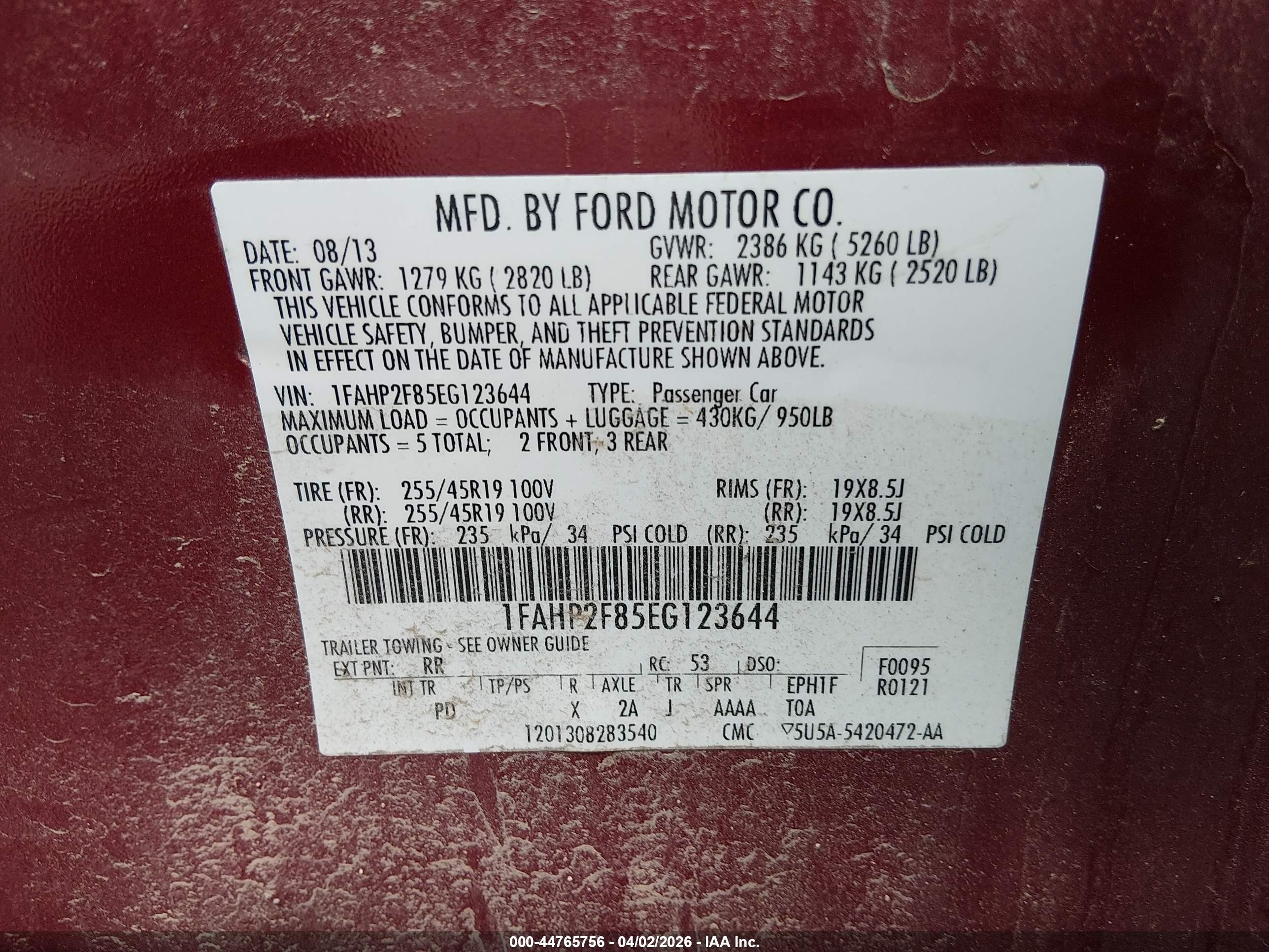 2014 Ford Taurus Limited Красный vin: 1FAHP2F85EG123644