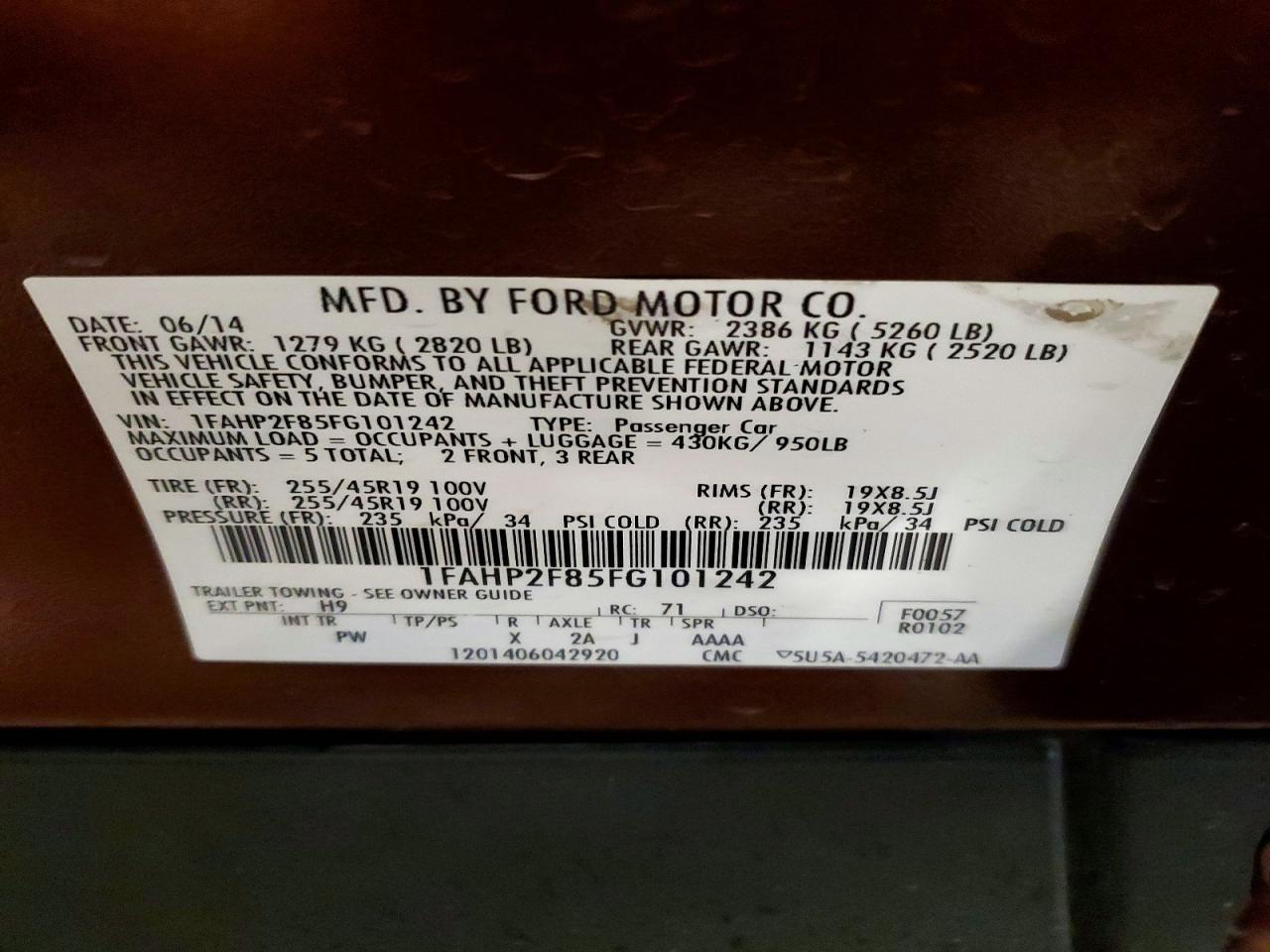 2015 Ford Taurus Limited Maroon vin: 1FAHP2F85FG101242