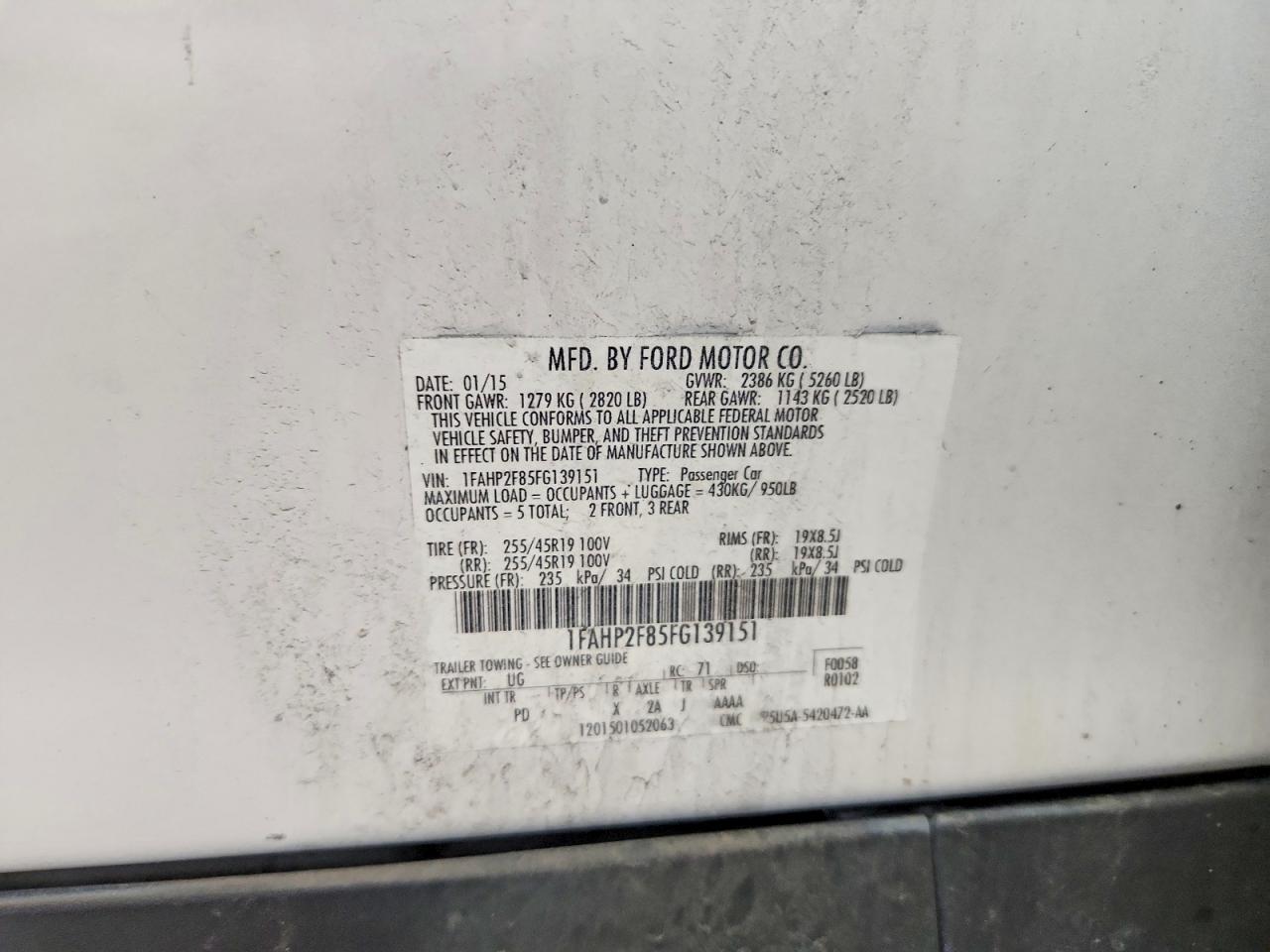 2015 Ford Taurus Limited White vin: 1FAHP2F85FG139151