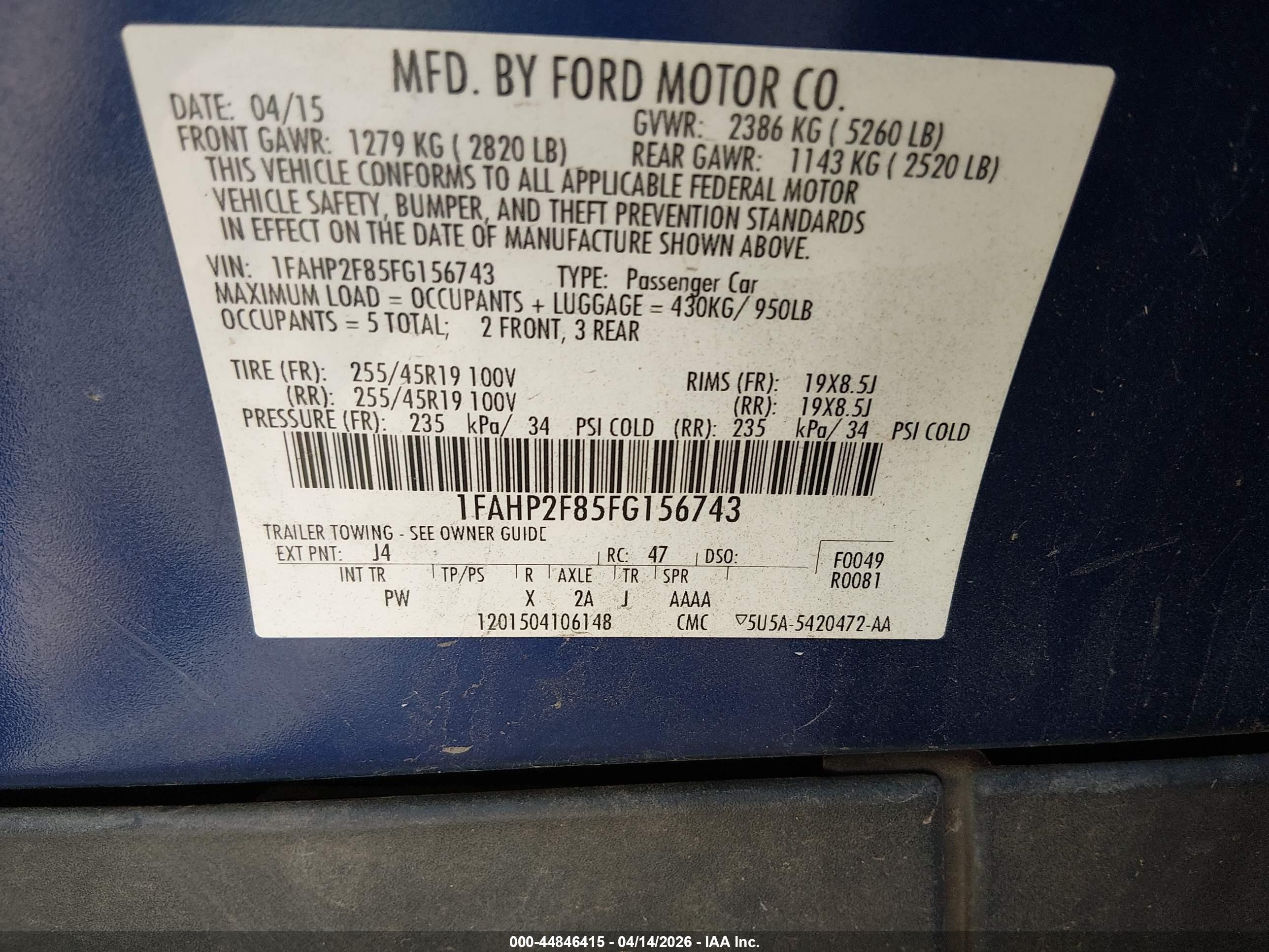 2015 Ford Taurus Limited Синий vin: 1FAHP2F85FG156743