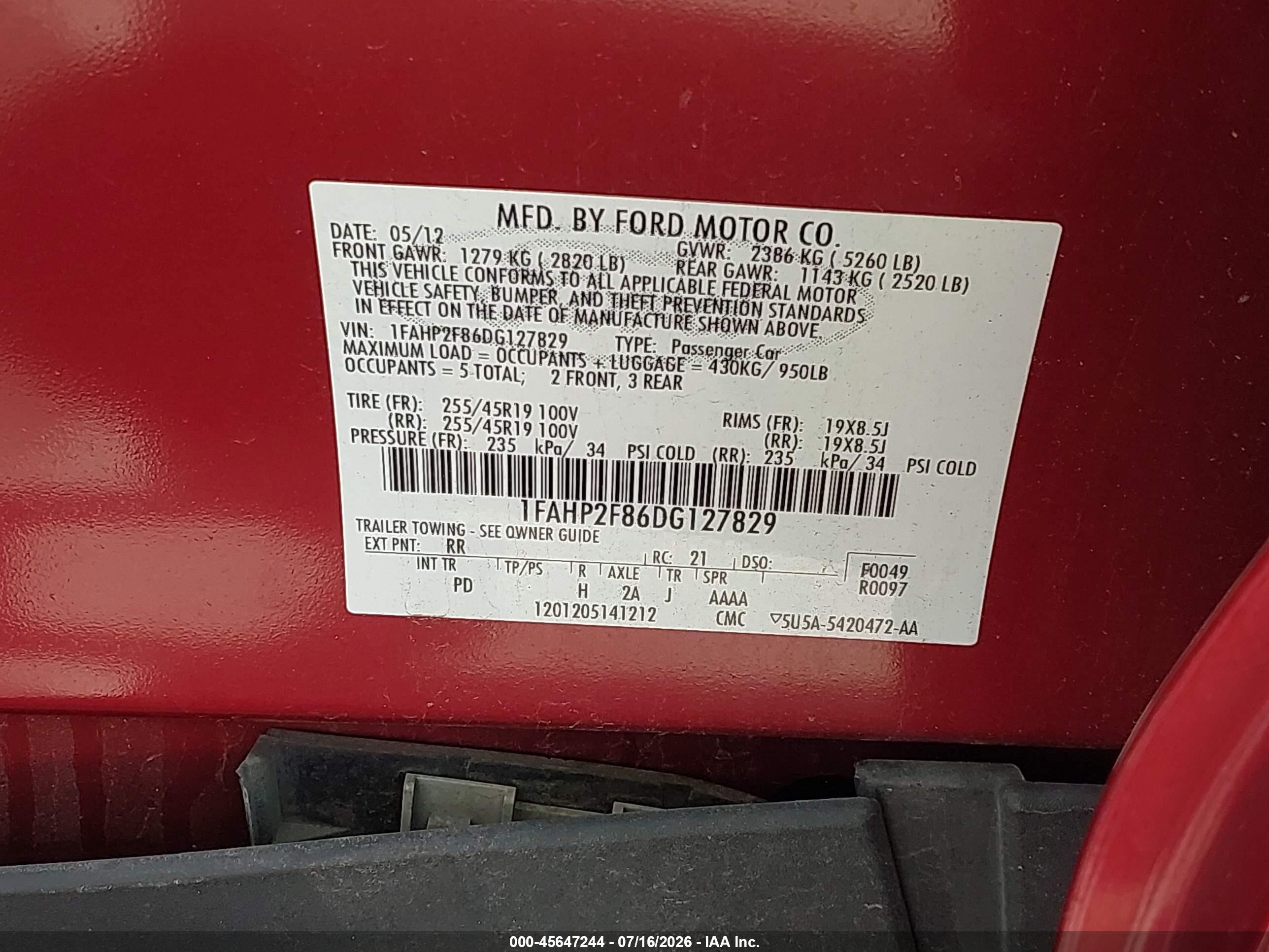 2013 Ford Taurus Limited Red vin: 1FAHP2F86DG127829