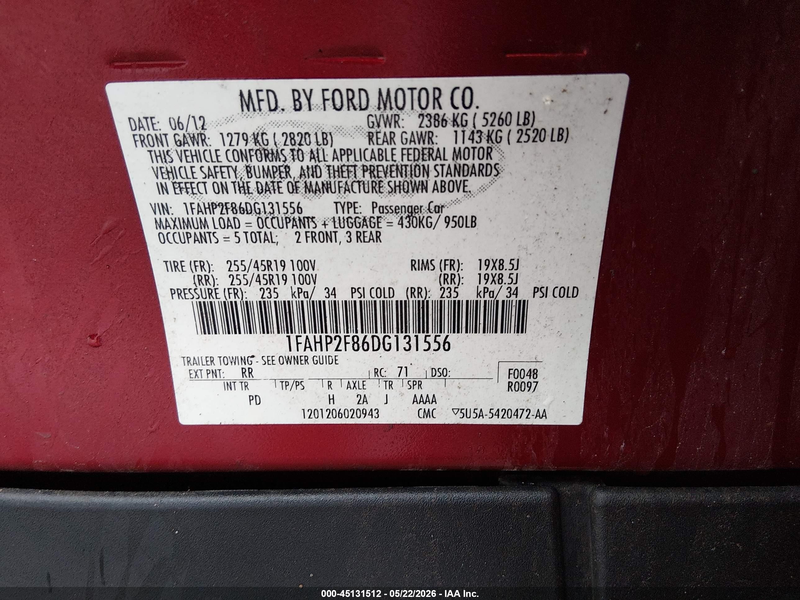 2013 Ford Taurus Limited Maroon vin: 1FAHP2F86DG131556