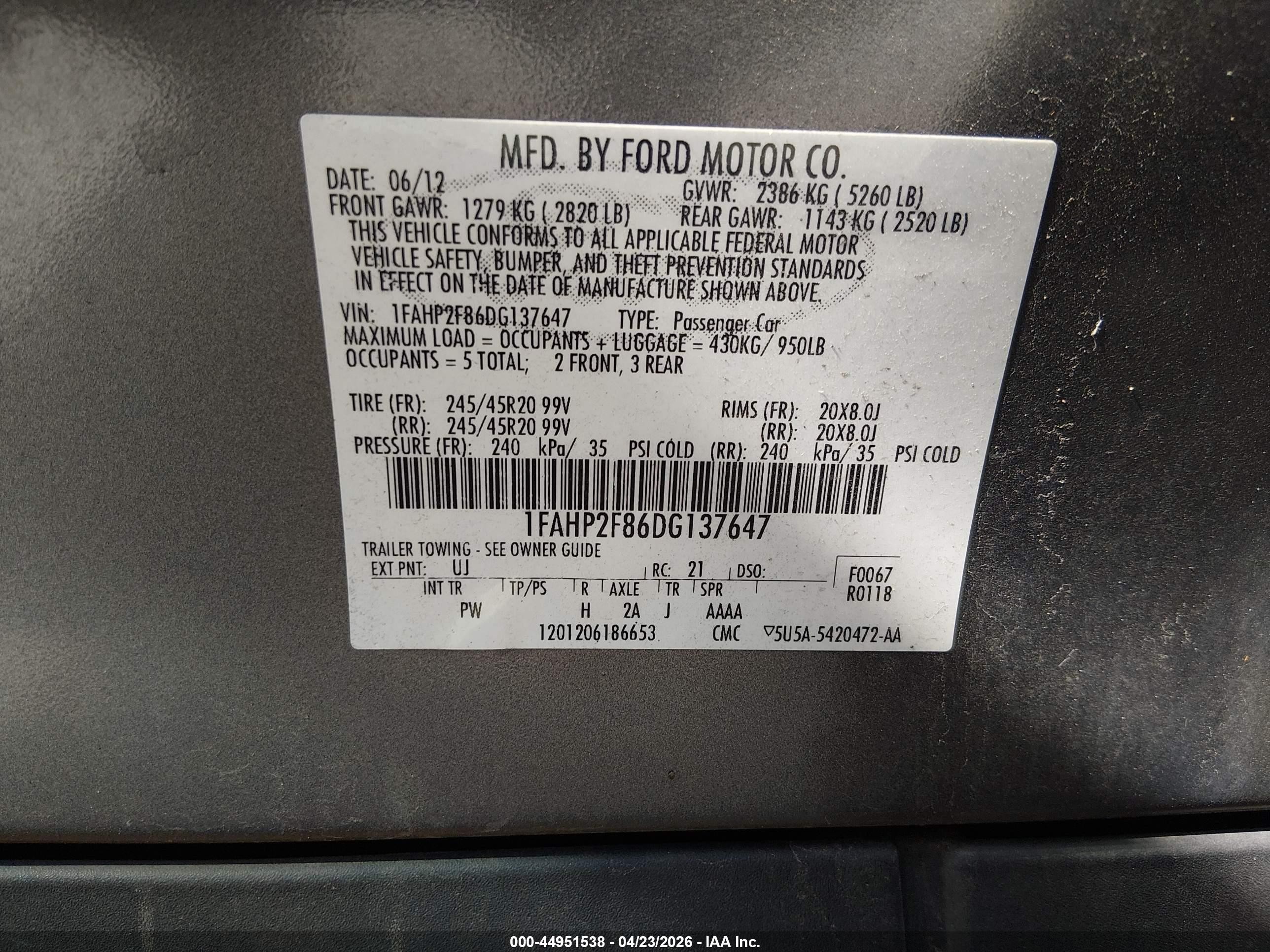 2013 Ford Taurus Limited Серый vin: 1FAHP2F86DG137647