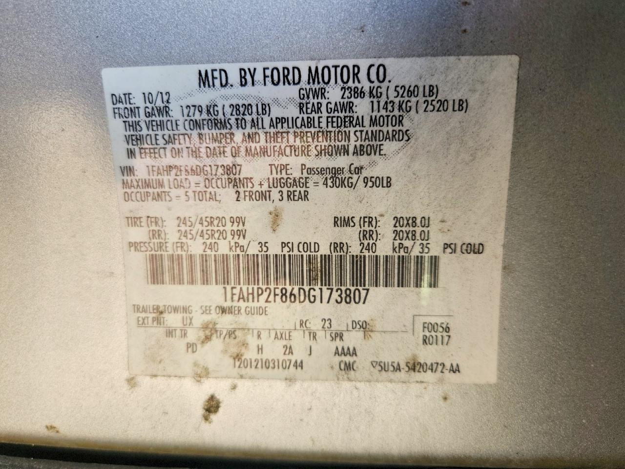 2013 Ford Taurus Limited Silver vin: 1FAHP2F86DG173807