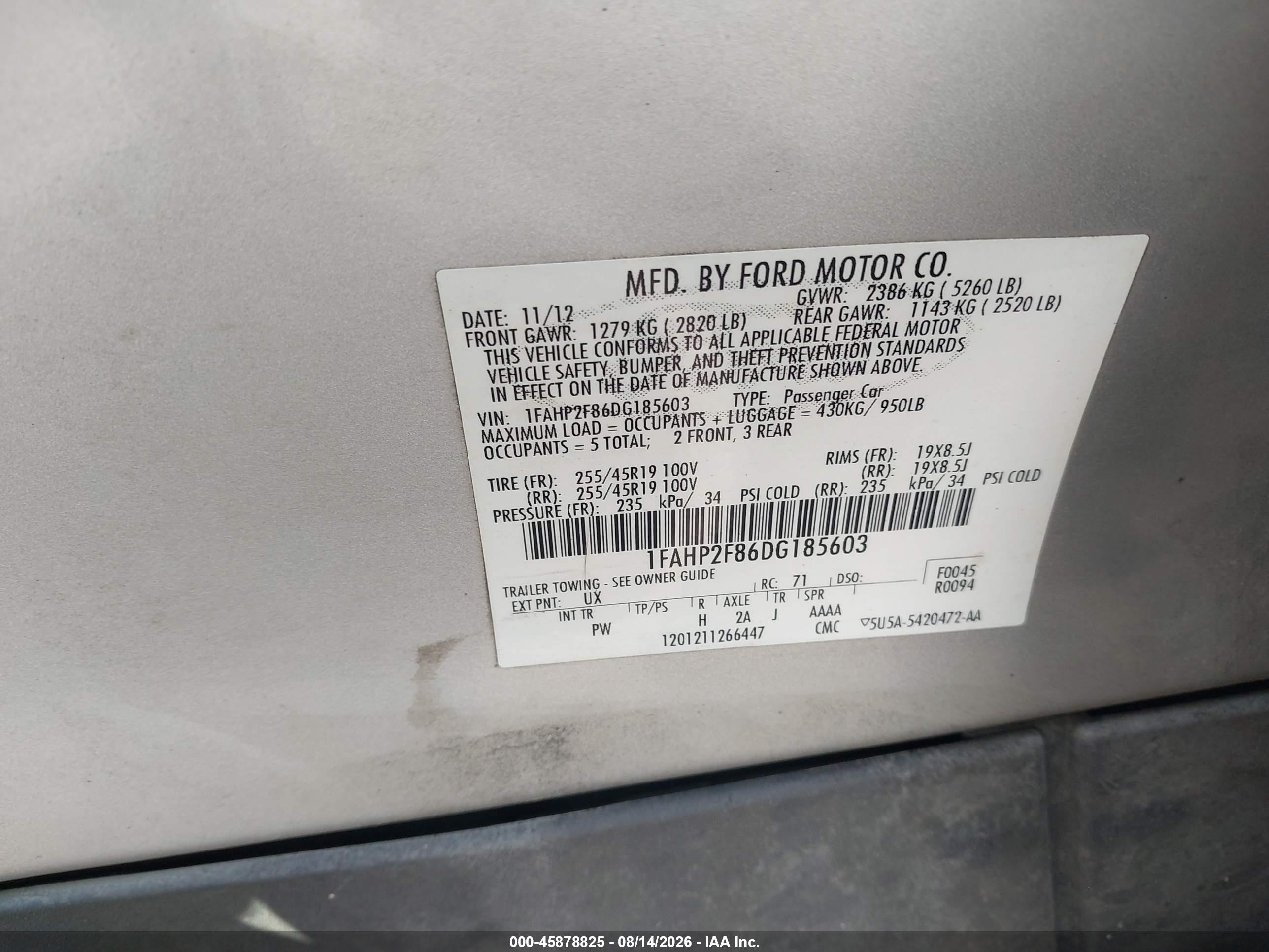 2013 Ford Taurus Limited Silver vin: 1FAHP2F86DG185603
