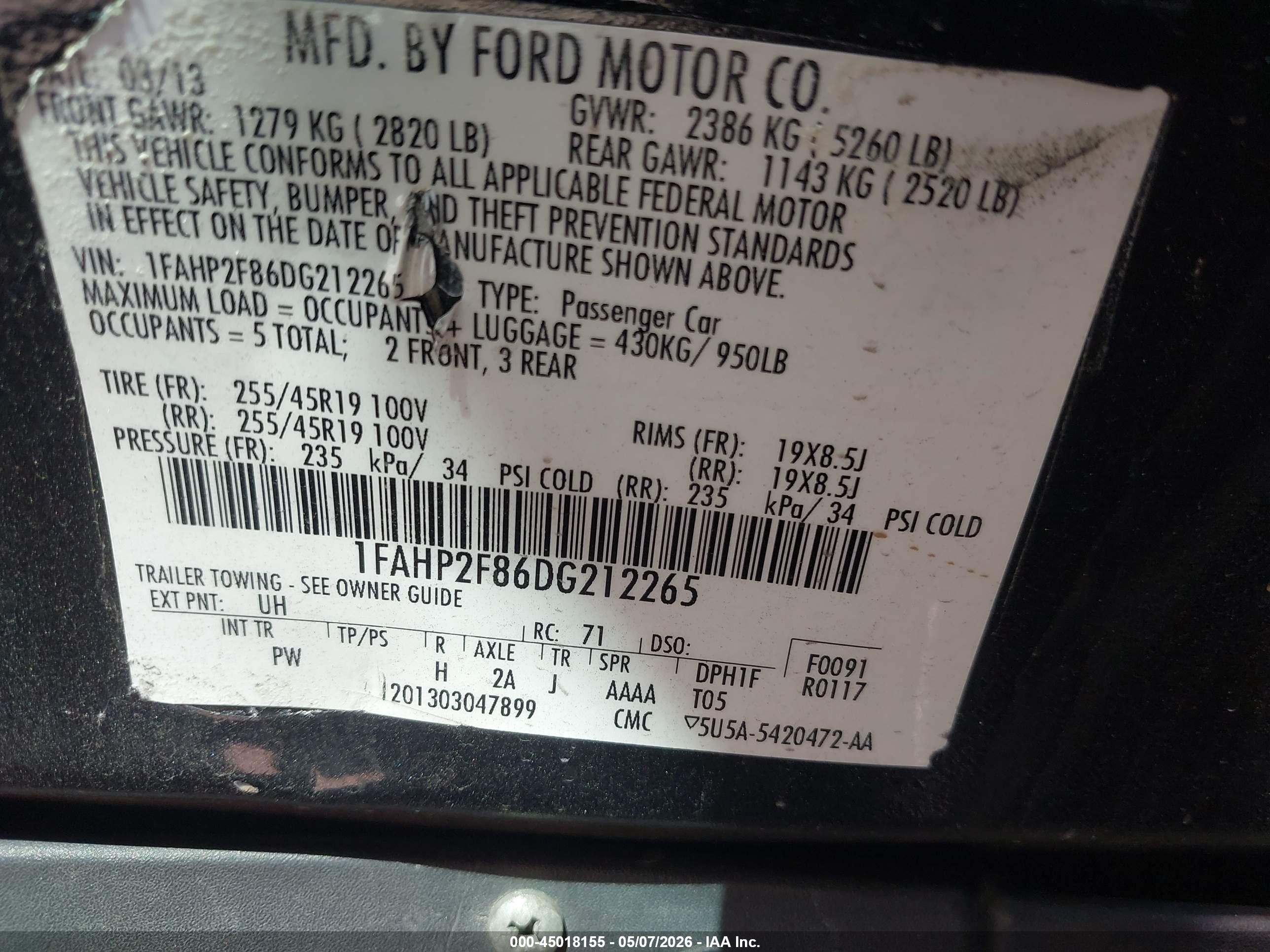 2013 Ford Taurus Limited Black vin: 1FAHP2F86DG212265