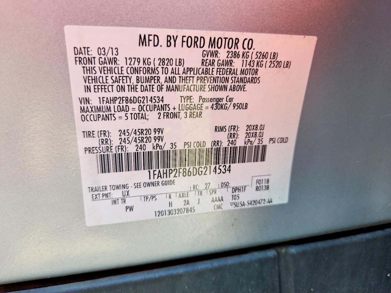 2013 Ford Taurus Limited Silver vin: 1FAHP2F86DG214534