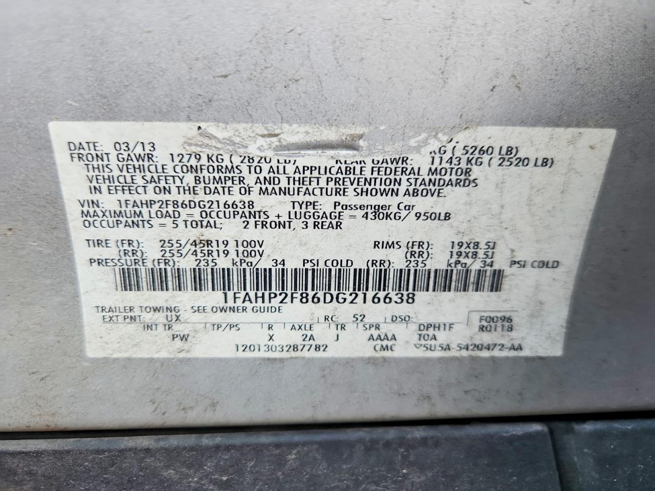 2013 Ford Taurus Limited Серебряный vin: 1FAHP2F86DG216638