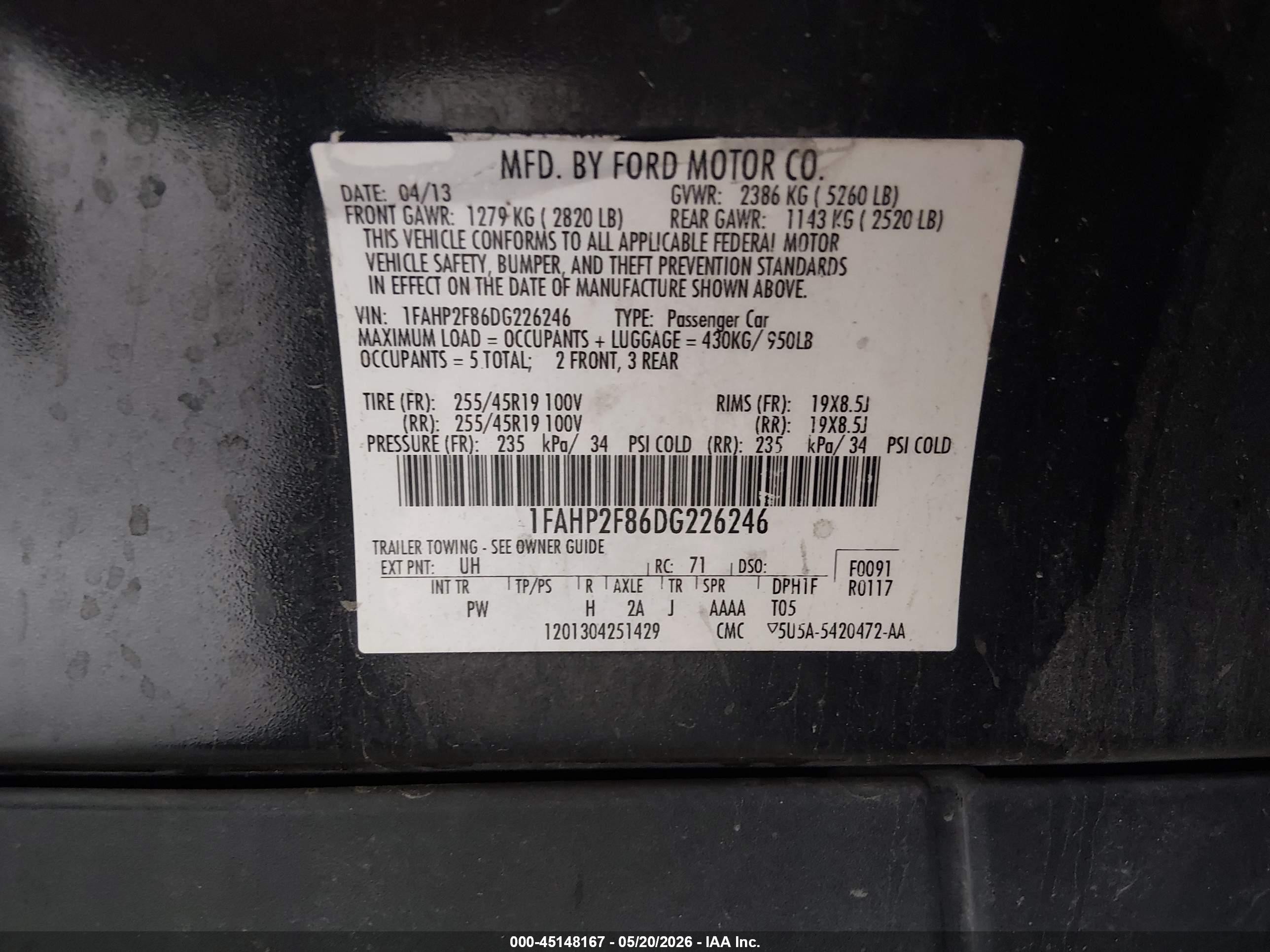 2013 Ford Taurus Limited Черный vin: 1FAHP2F86DG226246