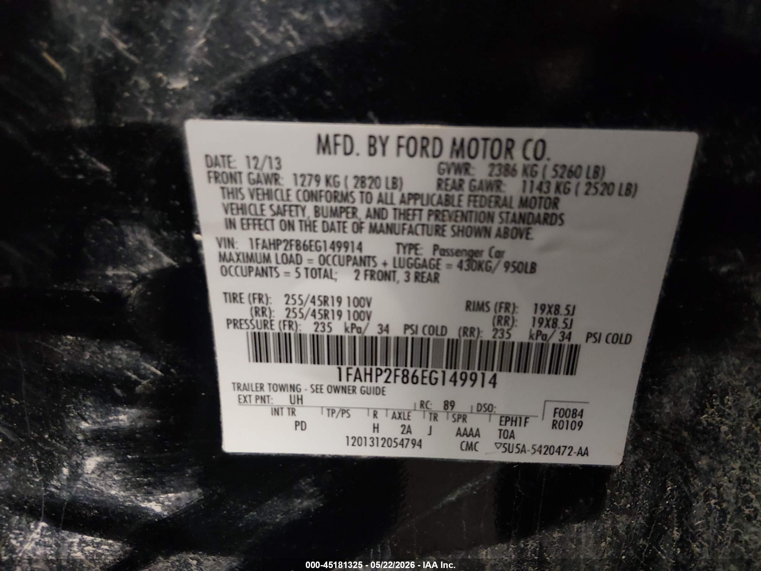 2014 Ford Taurus Limited Black vin: 1FAHP2F86EG149914