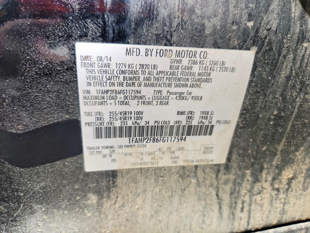 2015 Ford Taurus Limited Черный vin: 1FAHP2F86FG117594