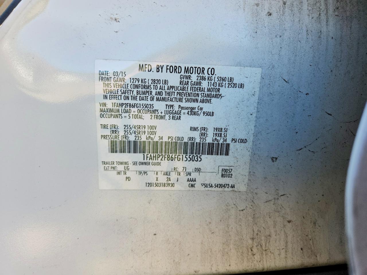 2015 Ford Taurus Limited White vin: 1FAHP2F86FG155035
