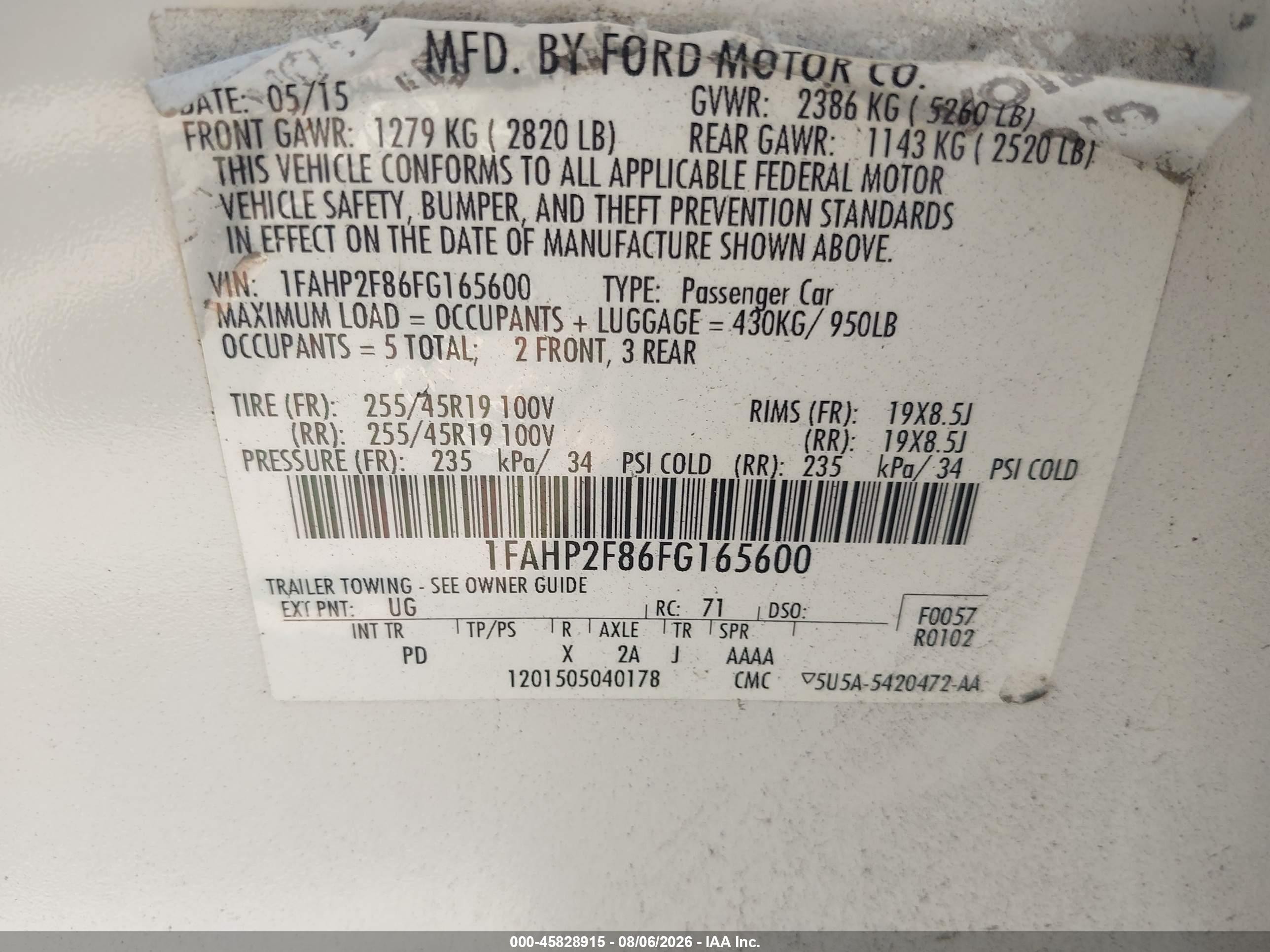 2015 Ford Taurus Limited Белый vin: 1FAHP2F86FG165600