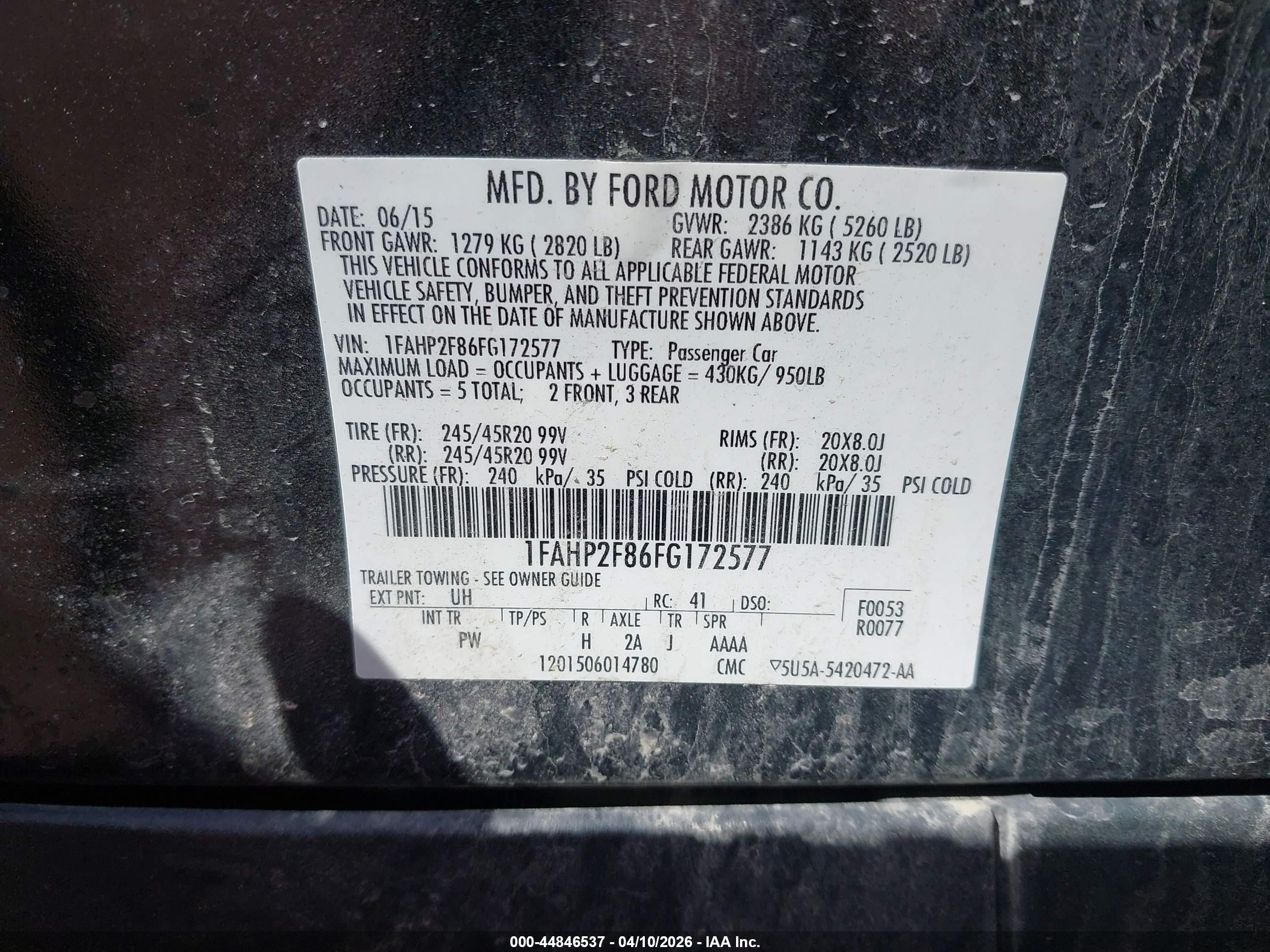 2015 Ford Taurus Limited Черный vin: 1FAHP2F86FG172577