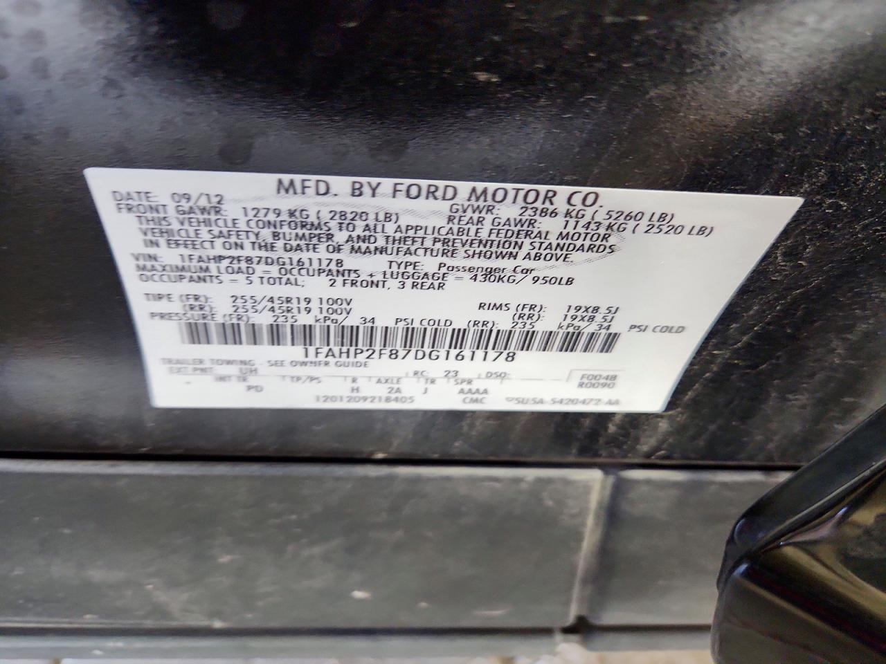 2013 Ford Taurus Limited Черный vin: 1FAHP2F87DG161178